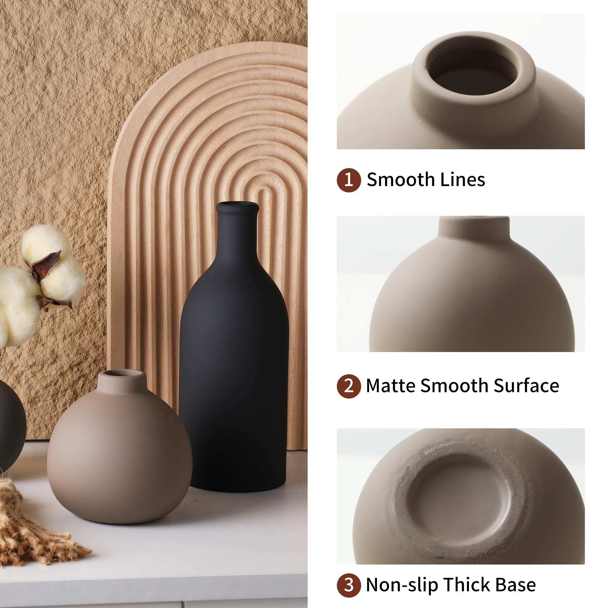 Ceramic Vase Set of 3, Vases Home Decor Rustic Farmhouse Decor Pottery Vases for Bouquet Pampas Grass Dried Fresh Flowers, Living Room, Kitchen, Bedroom, Bathroom, Entryway Mantel, Decor -Multicolor - Image 5
