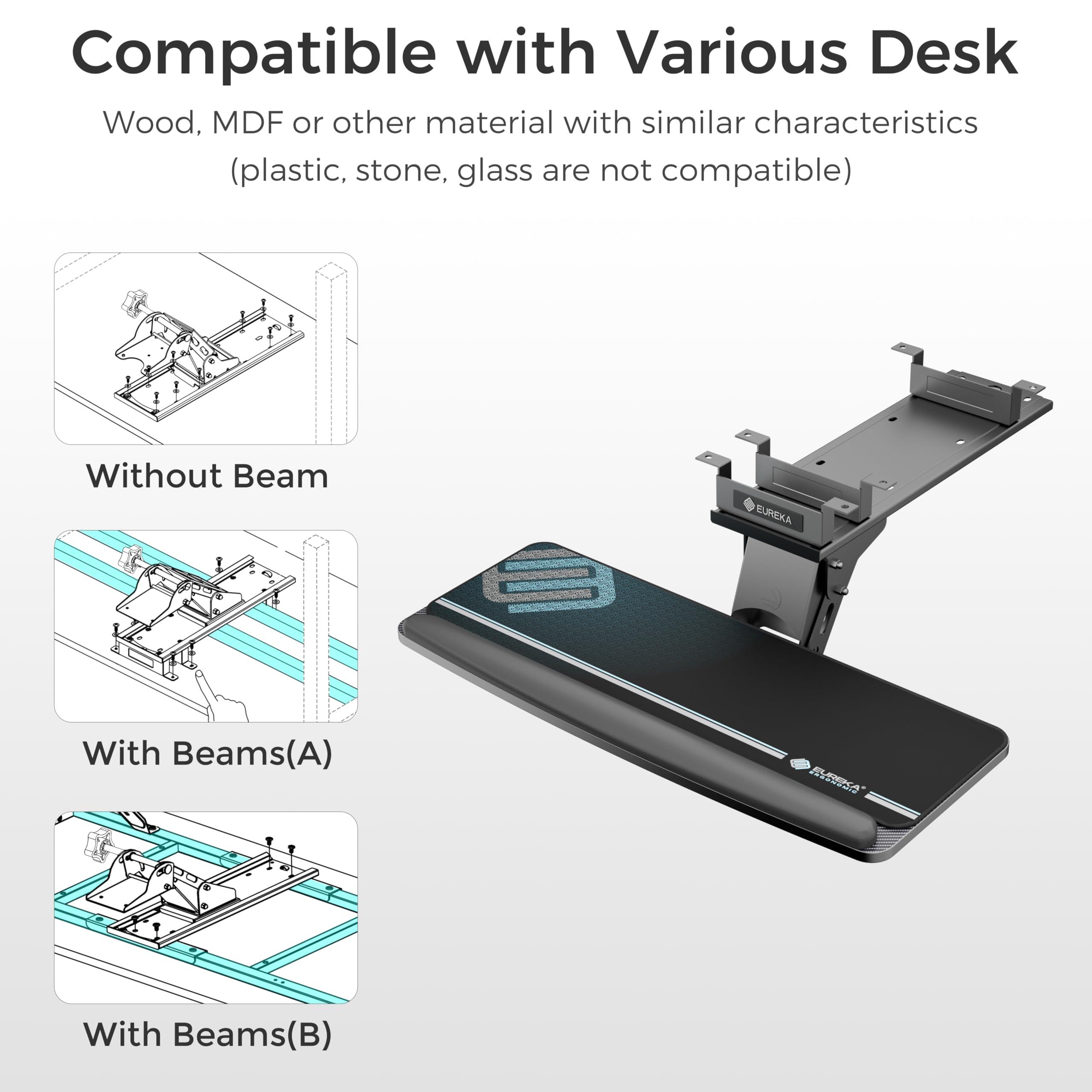 EUREKA ERGONOMIC Keyboard Tray Height Adjustable, Swivel Tilt Computer Keyboard Drawer Under Desk, 25x9.13'' Sliding Keyboard & Mouse Platform with Mouse Pad for Typing, Black - Image 8