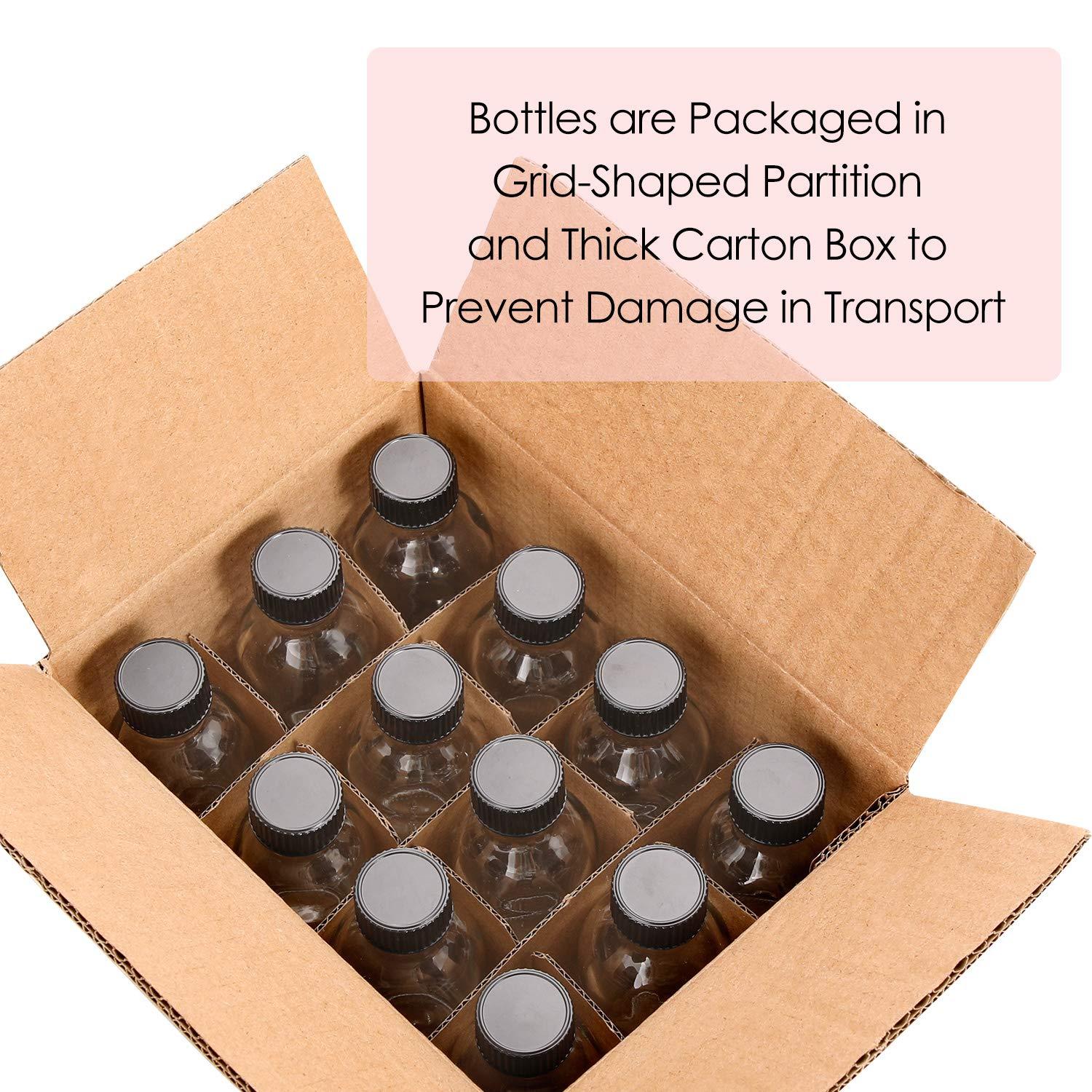 AOZITA 12 Pack, 2 oz Small Clear Glass Bottles w/Lid & 3 Funnels - 60ml Boston Shot Bottles for Health, Immunity, Potion, Wellness, Sample, Ginger, Juice - Mini Personal Care & Beauty Travel Bottle - Image 7