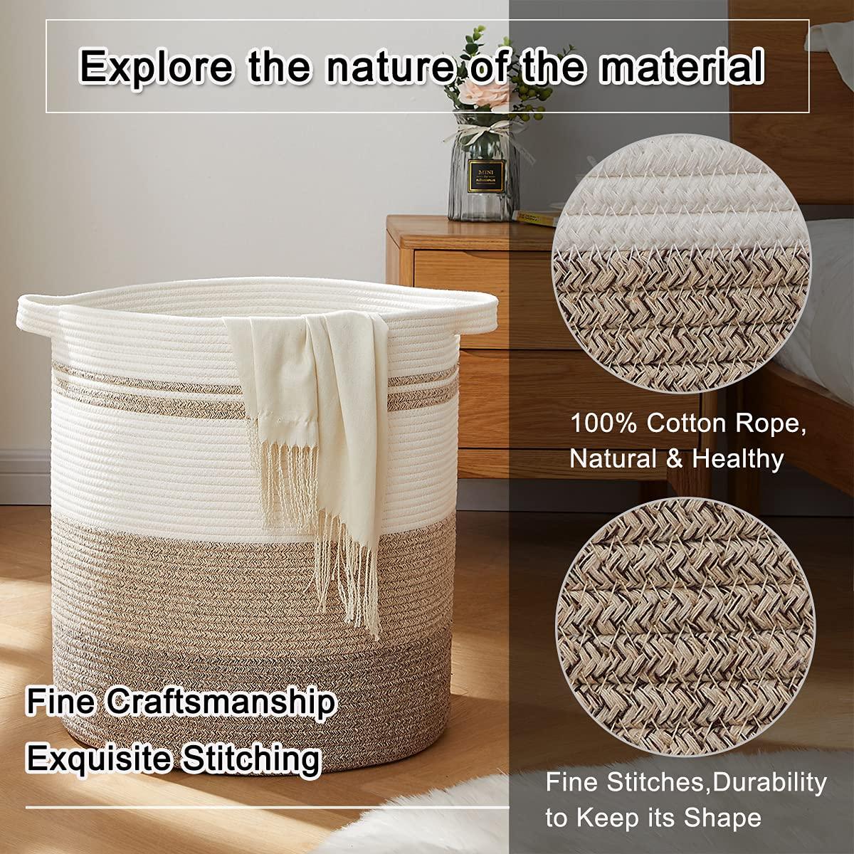 OIAHOMY 80L Laundry Baskets Hamper with Handles,Decorative Basket for Living room,Woven Storage Basket for Toys Bin,Pillows, Blankets,Clothes-20x18in-Gradient Yellow - Image 4
