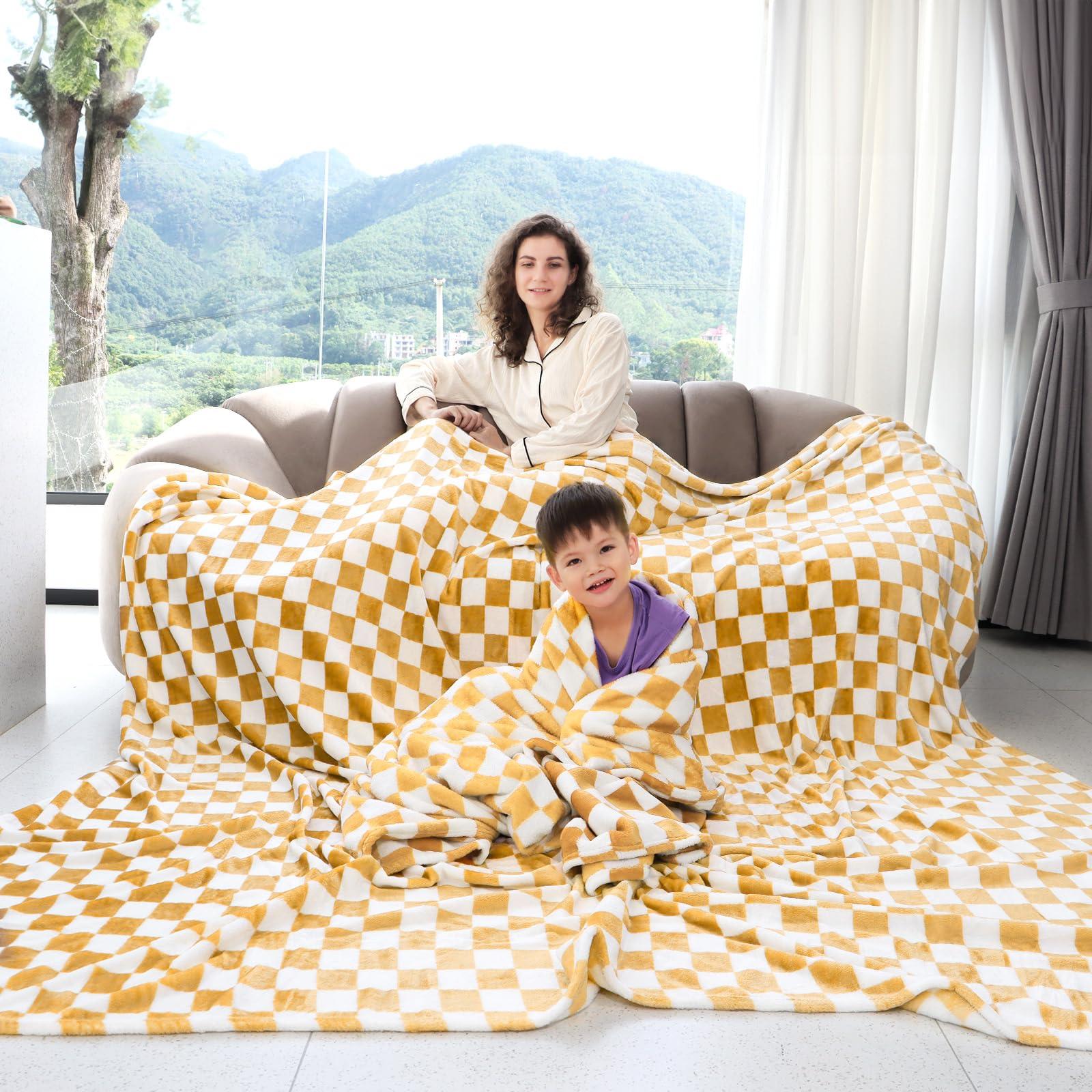 Yellow Checkered Blanket Plaid Throw Blanket Soft Fuzzy Yellow Fleece Blankets for Girls Women - Image 7
