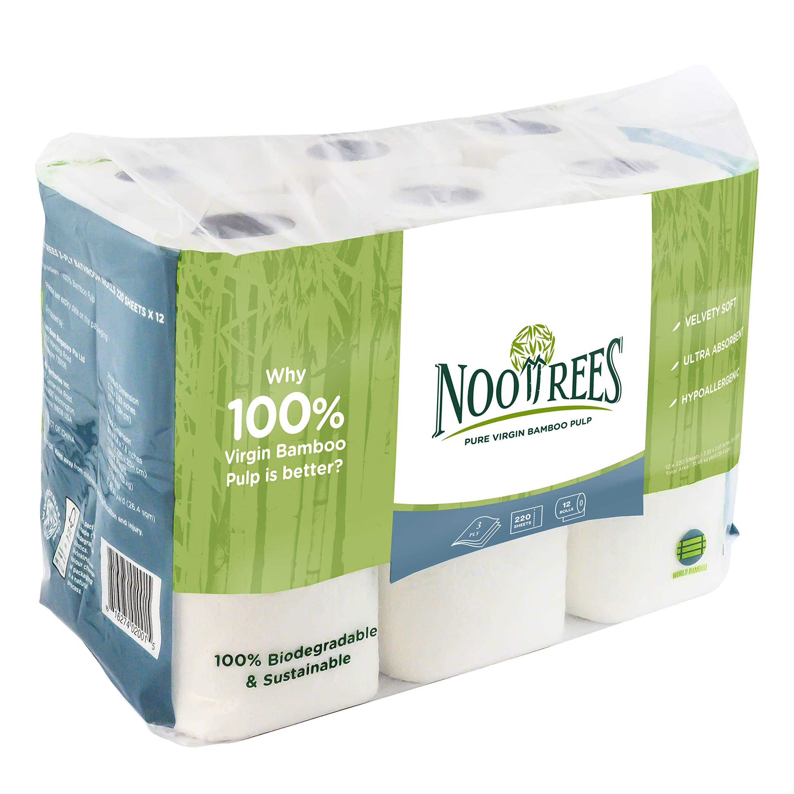 NooTrees Bamboo Toilet Tissue, Tree Free, 100% Biodegradable, Sustainable, Renewable and FSC Certified 3-ply Toilet Paper, 220 Sheets, 12 Rolls, Pack of 1 - Image 2