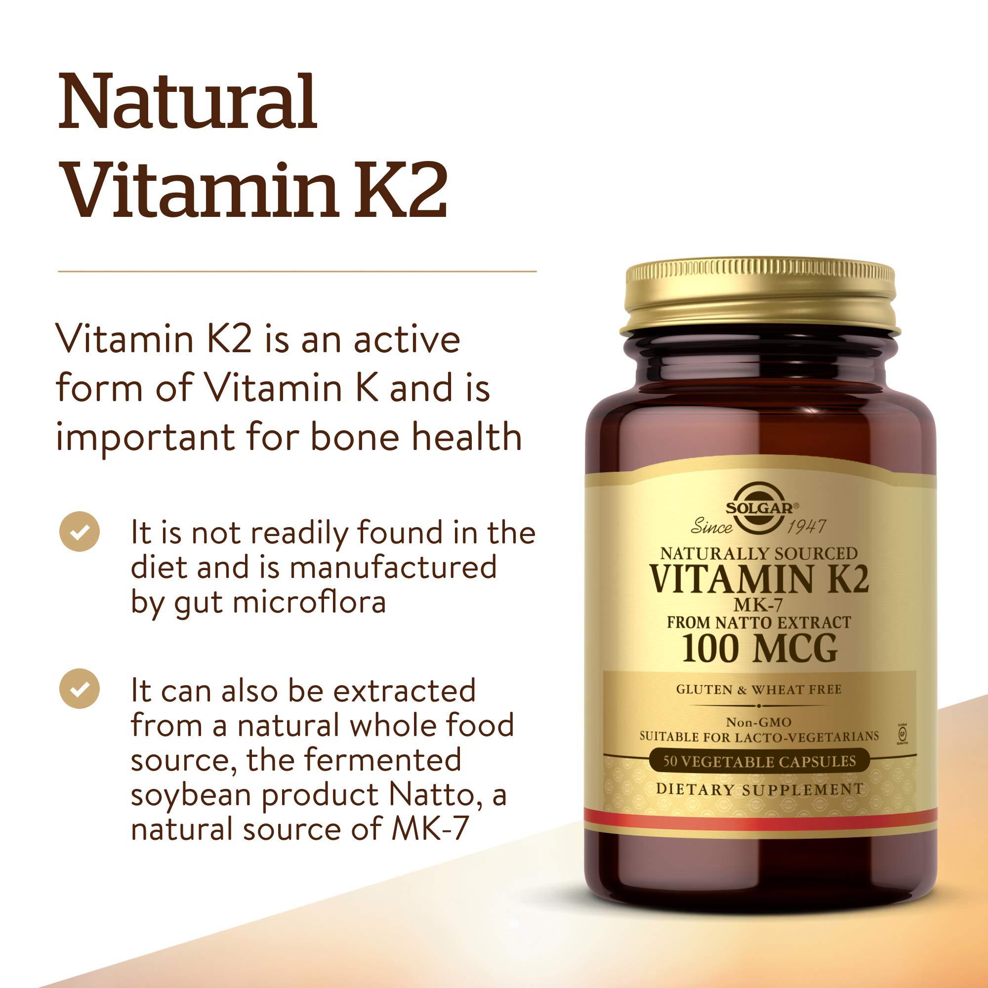 Solgar Naturally Sourced Vitamin K2 (MK-7) 100 mcg - 50 Vegetable Capsules - Supports Bone Health - Whole Food Source from Natto Extract - Non-GMO, Gluten Free - 50 Total Servings - Image 8