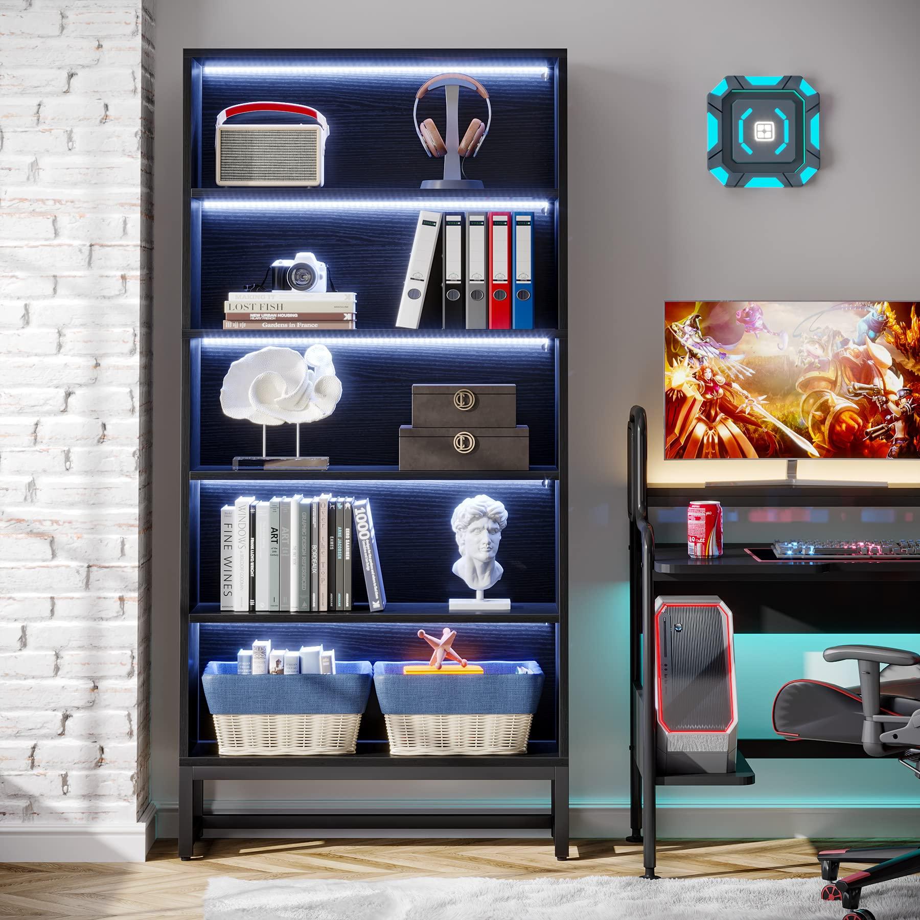 Tribesigns Tall Bookcase Black Bookshelf, 70.8” Large Bookcases Organizer with LED Lights, Heavy Duty Free-Standing Library Bookshelf with 5-Tier Storage Shelves for Living Room, Bedroom (Black) - Image 3
