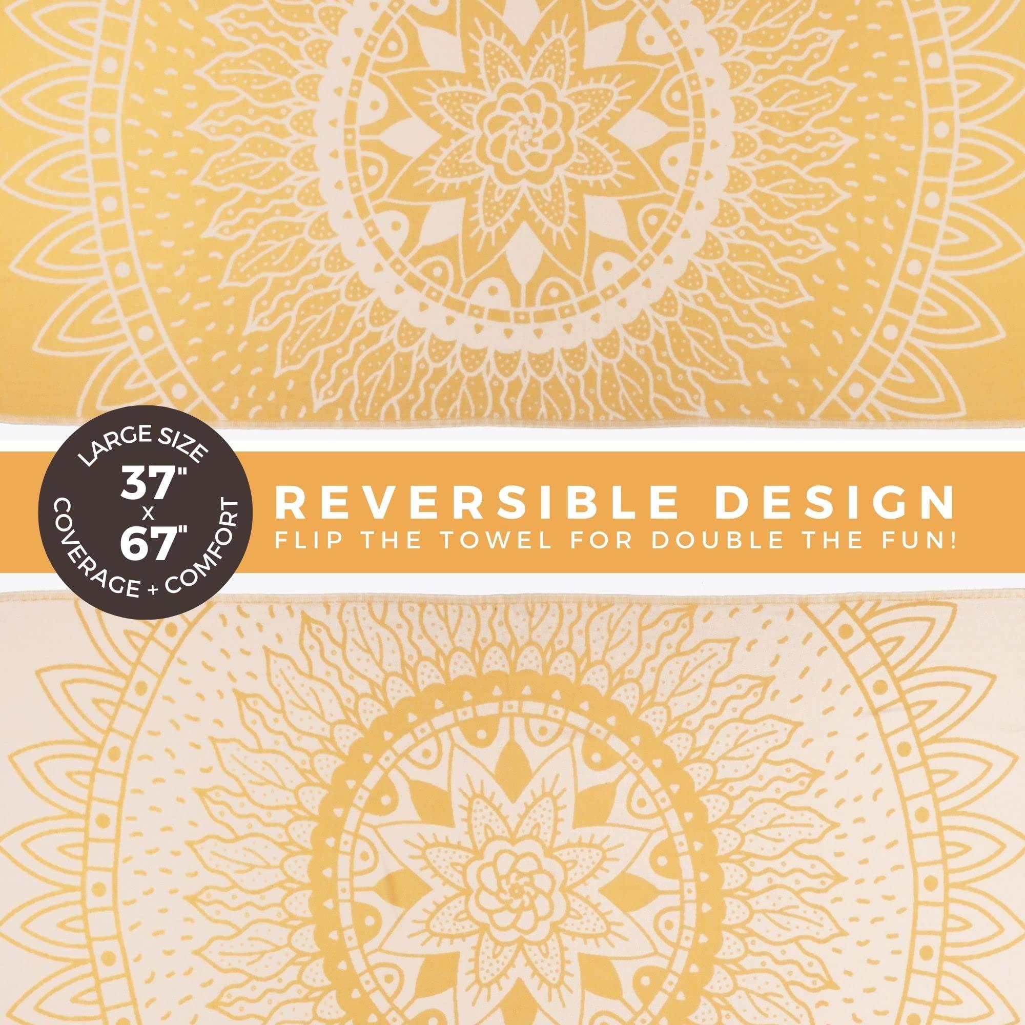 FESHKA Sand Free Turkish Beach Towel (37 x 67) Quick Dry Bath Towel, Oversized Beach Blanket, Lightweight for Travel - Made with 100% Organic Turkish Cotton - Sunflower (Yellow) - Image 4