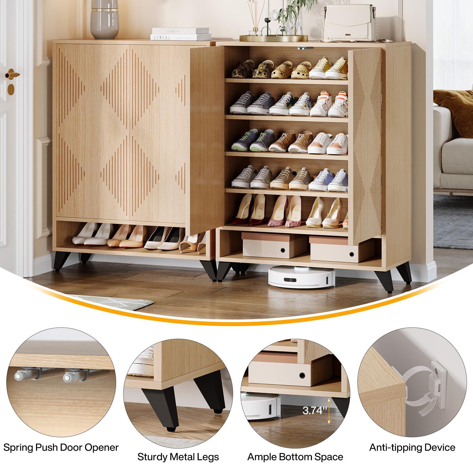 Tribesigns Shoe Cabinet with Doors, 6-Tier Entryway Shoe Storage Cabinet with Adjustable Shelves, Modern Wooden Shoe Organizer Cabinet for Living Room, Bedroom, Natural - Image 6