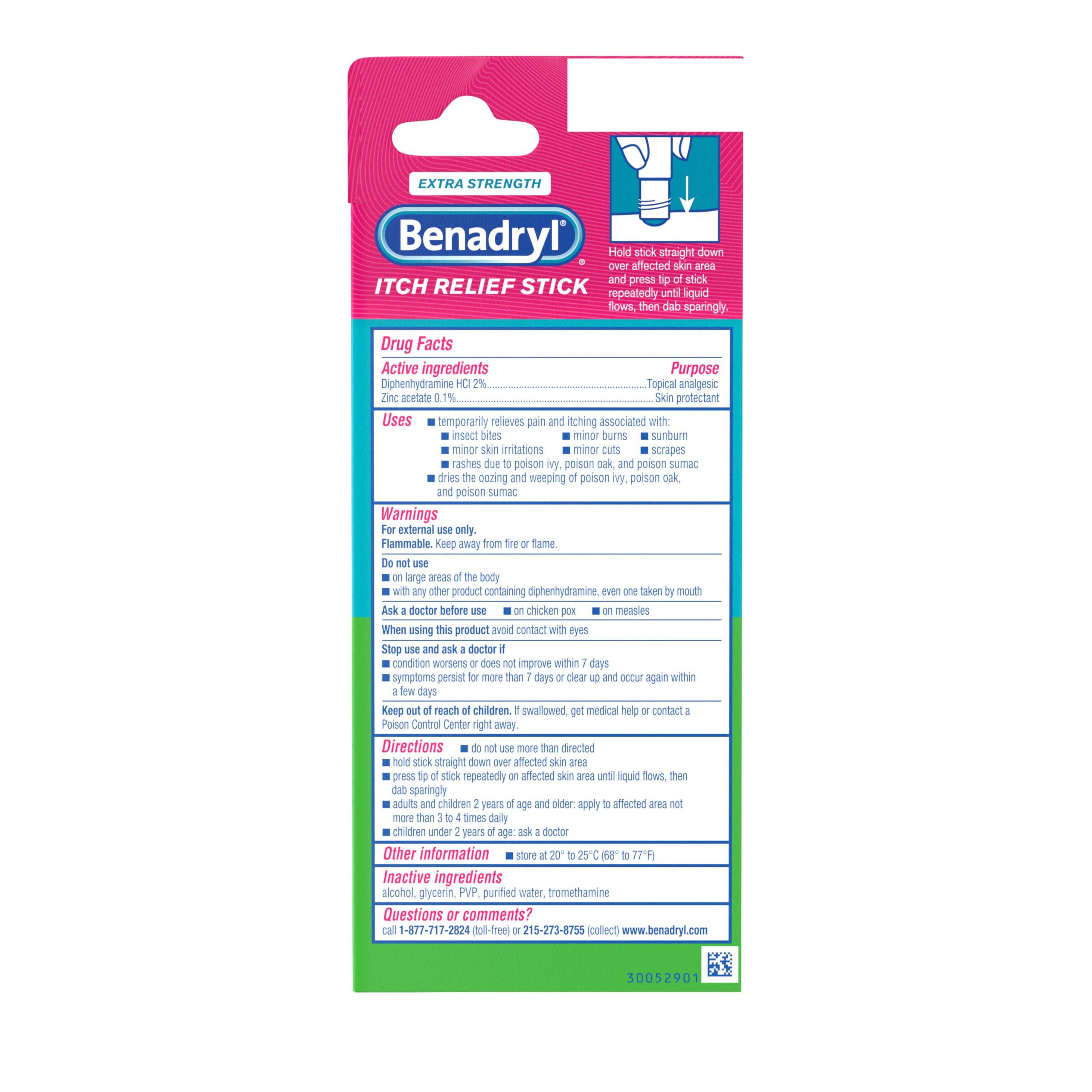 Benadryl Extra Strength Anti-Itch Relief Stick, Bug Bite Itch Relief, Diphenhydramine HCl Topical Analgesic & Zinc Acetate Skin Protectant, Great for Camping Essentials, 0.47 fl oz (Pack of 3) - Image 9