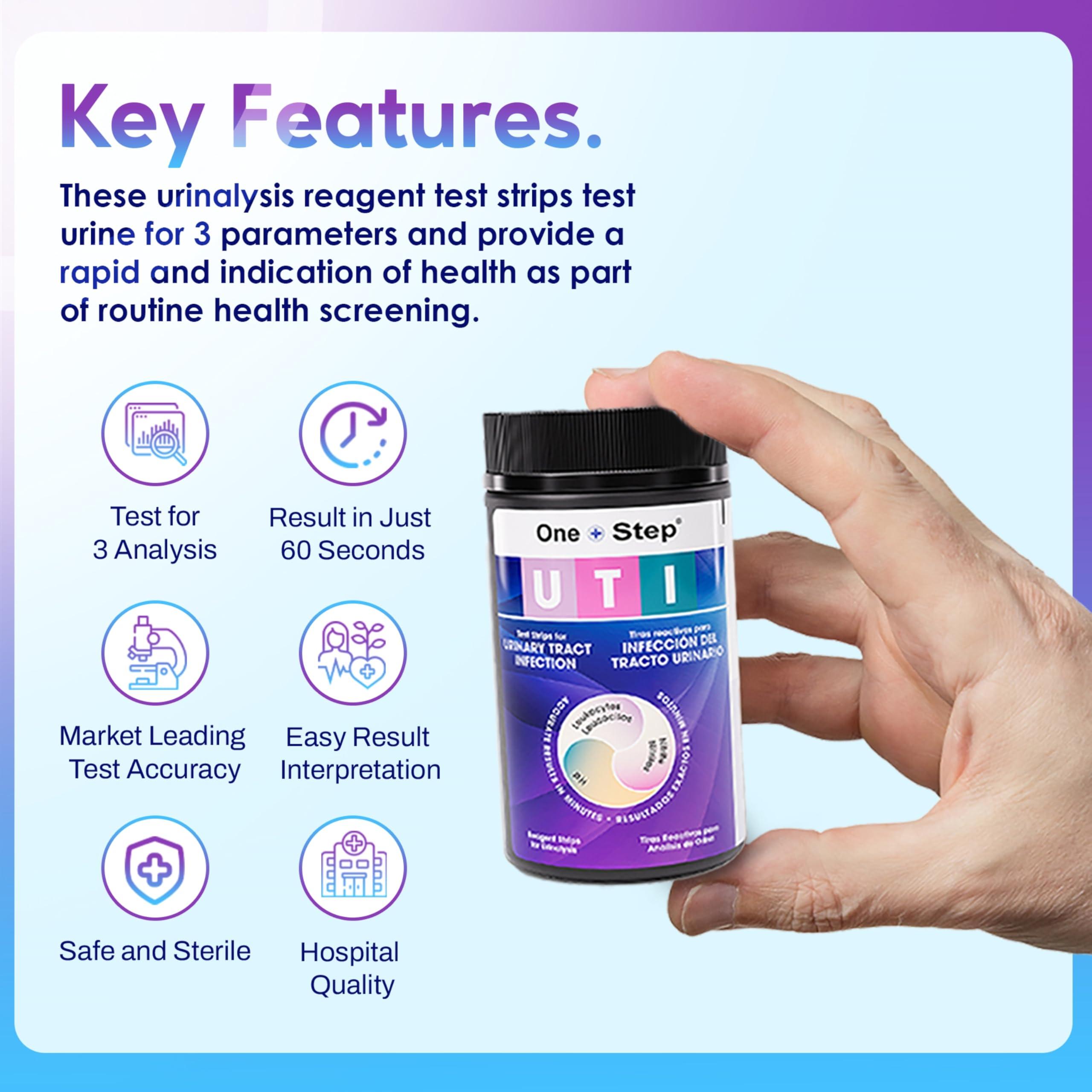 One Step UTI Test Strips, 100 Strip Tub, 3-in-1 Parameter At Home UTI Test for Women, Men & Kids, Urine Test Strips for UTI & Bladder, Easy to Use Urinary Tract Infection Test Kit, Home Health Tests - Image 4