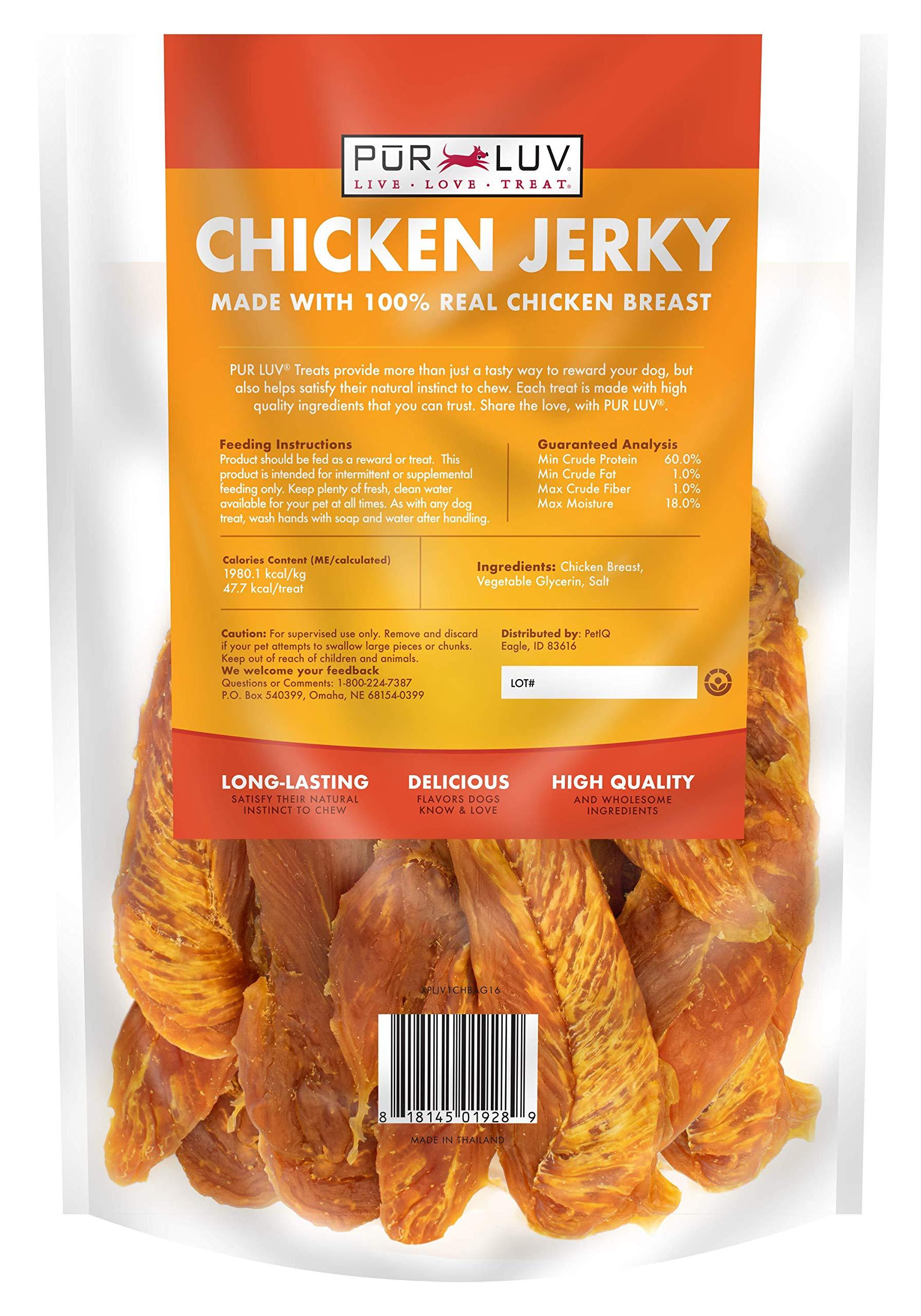 Pur Luv Chicken Jerky Dog Treats, Made with 100% Real Chicken Breast, High Protein & Long-Lasting, Easily Digestible Chews with Limited Ingredients, Healthy Snack for Dogs, 16 Ounce Bag - Image 2