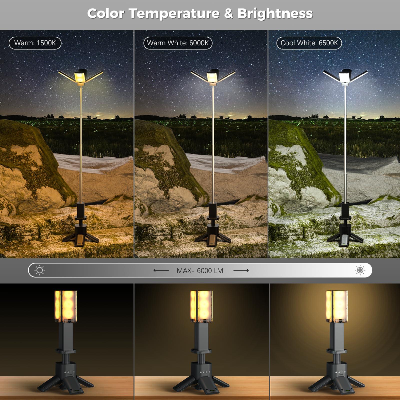 Clemas Telescopic Camping Lights Rechargeable 14000 mAh Led Multifunction Magnetic Lanterns Job Site Lighting Cordless Dimmable Camping Tent Lamp Portable Power Supply 6000LM IPX5 Waterproof - Image 3