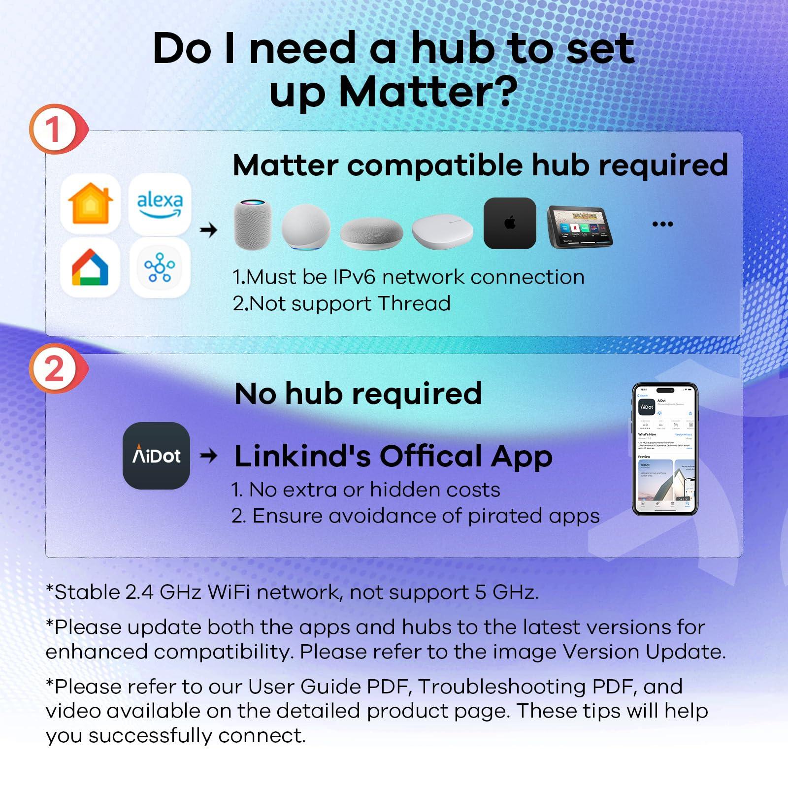 Linkind Matter Smart Light Bulb, WiFi Smart Bulbs, Work with Apple Home, Siri, Alexa, Google, SmartThings, RGTBW Color Changing Bulbs Mood Lighting, Music Sync, A19 E26 60W, 2.4Ghz WiFi 6 Pack - Image 6