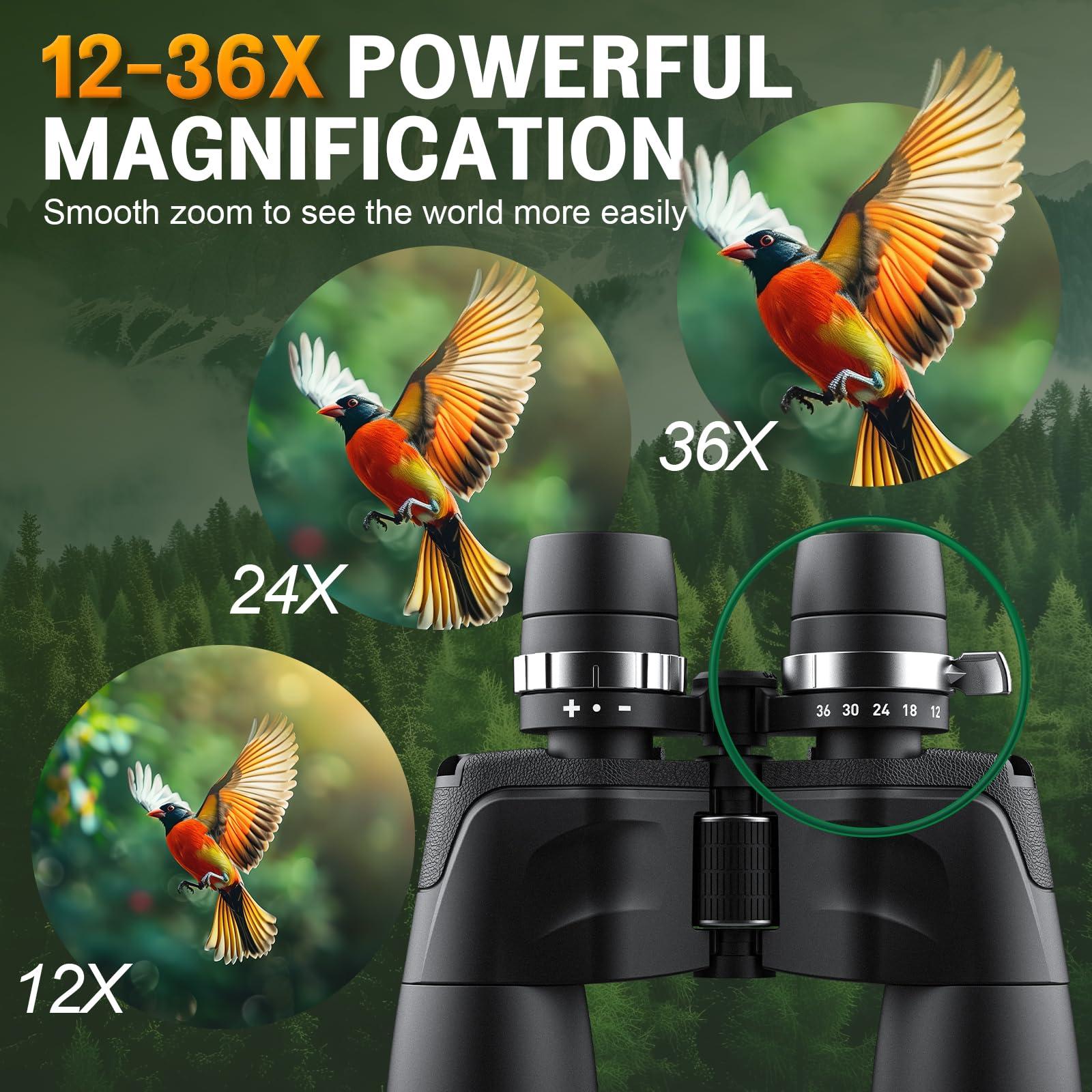 Deesoo 12-36x50 HD Binoculars for Adults - High Powered Binoculars with Clear Low Light Vision for Bird Watching - Zoom Binocular with Large View for Hunting Cruise Ship Travel Hiking Opera - Image 2
