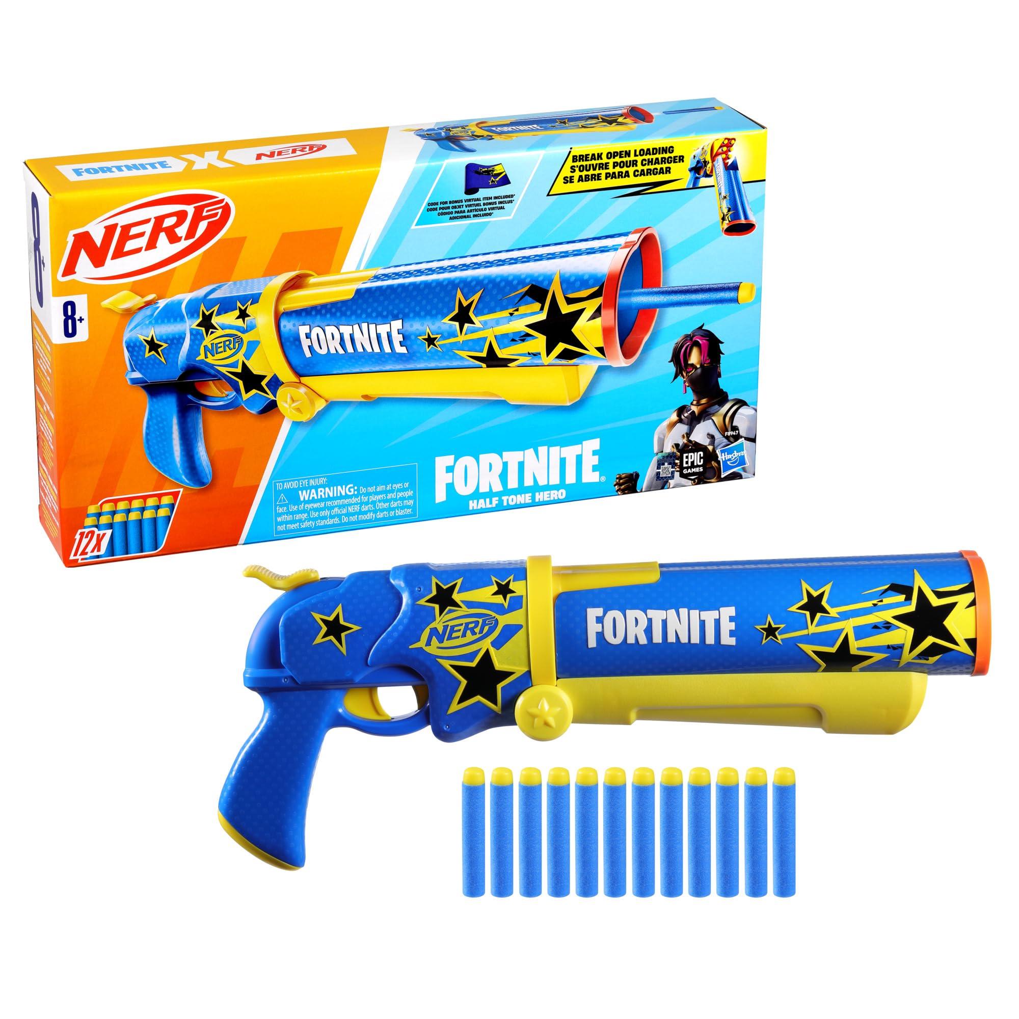 Nerf Fortnite Half Tone Hero Blaster, Bonus Code to Unlock Half Tone Hero Wrap in The Game, Break Open Loading, 12 Nerf Elite Darts, Fortnite Gifts (Amazon Exclusive) - Image 15