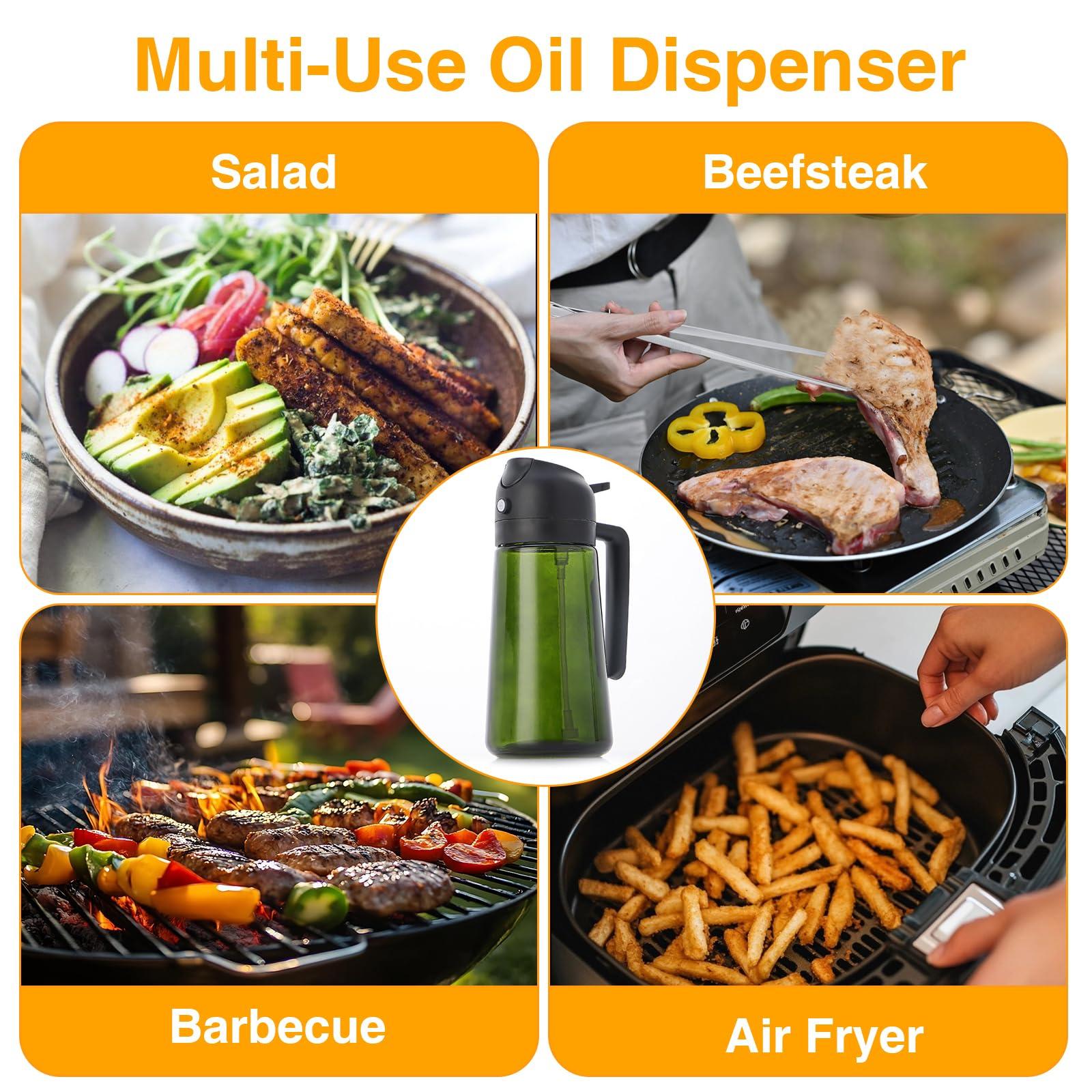 Hnndlra 2 In 1 Oil Dispenser Bottle Spray and Pour, 16oz/470ml Olive Oil Dispenser Bottle Spray, Precise Control Kitchen Gadgets, For Cooking, Air Fryer, Salad, Frying, BBQ (Black) - Image 5