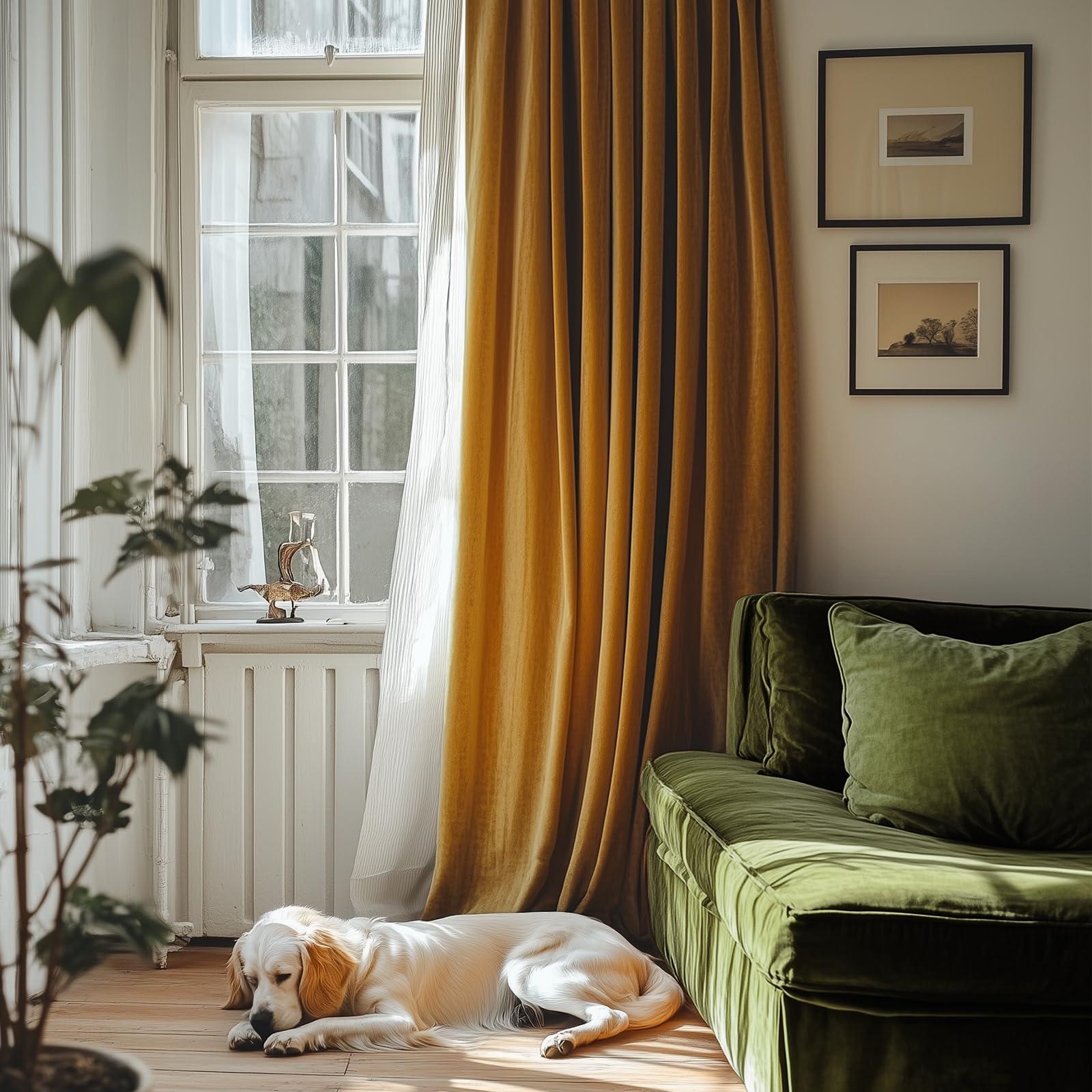 Lazzzy Velvet Blackout Curtains Brown Thermal Insulated Drapes for Bedroom Living Room 108 Inches Extra Long Window Treatments Super Soft Luxury Rod Pocket 2 Panels Gold Brown - Image 7