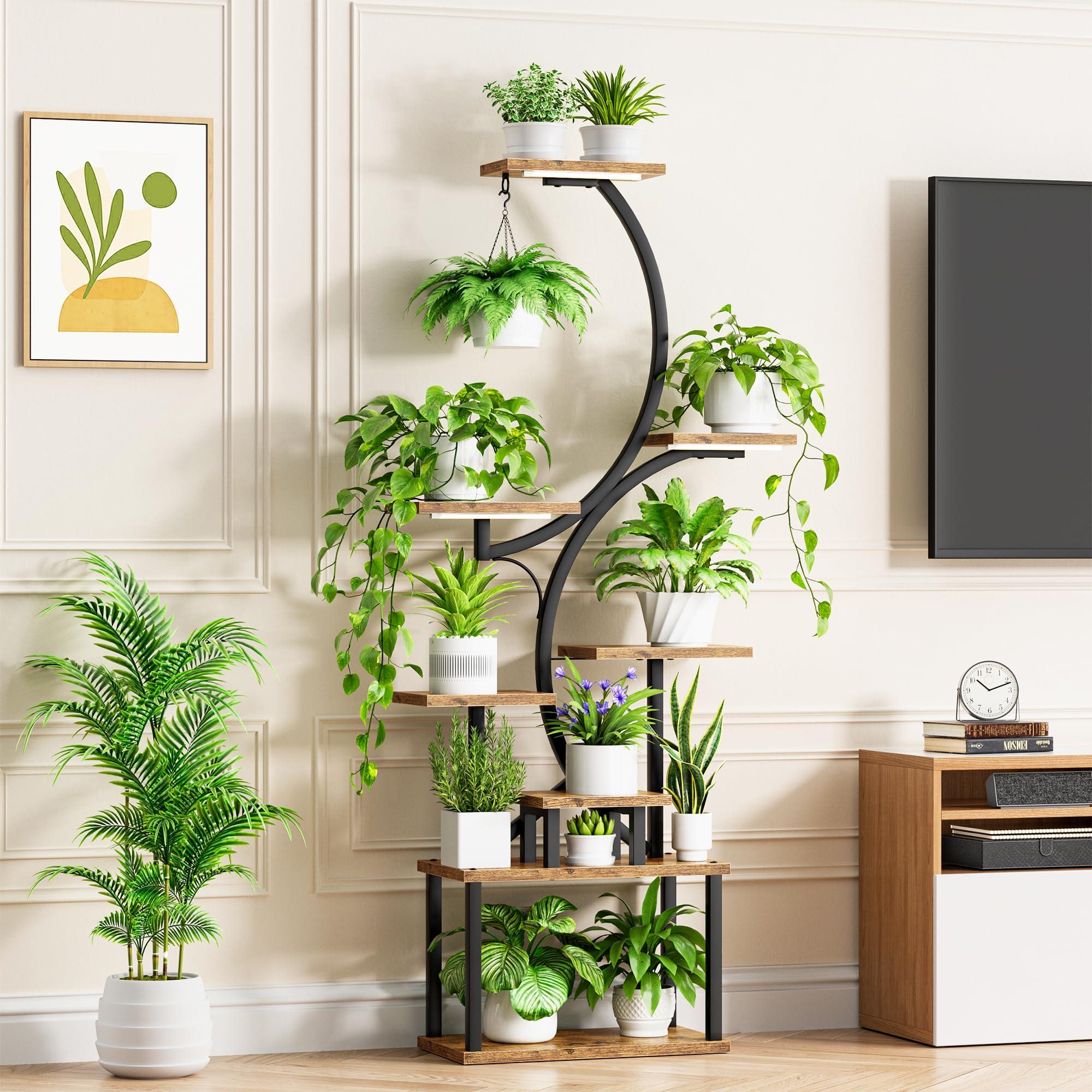 Plant Stand Indoor with Grow Lights - 62" Tall Plant Shelf, Lighted Corner Plant Stands for Indoor Growing, 8 Tiered Large Flower Holder, S-Shaped Decorative Rack for Living Room, Black, Patent Design - Image 5