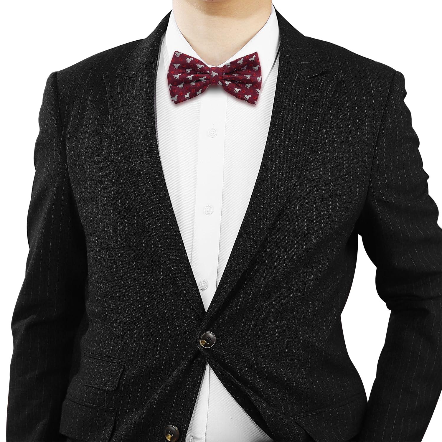KOOELLE Black Bow Ties For Men Horseshoe Jacquard Bow Tie Horse Racing Festival bowtie Party - Image 2