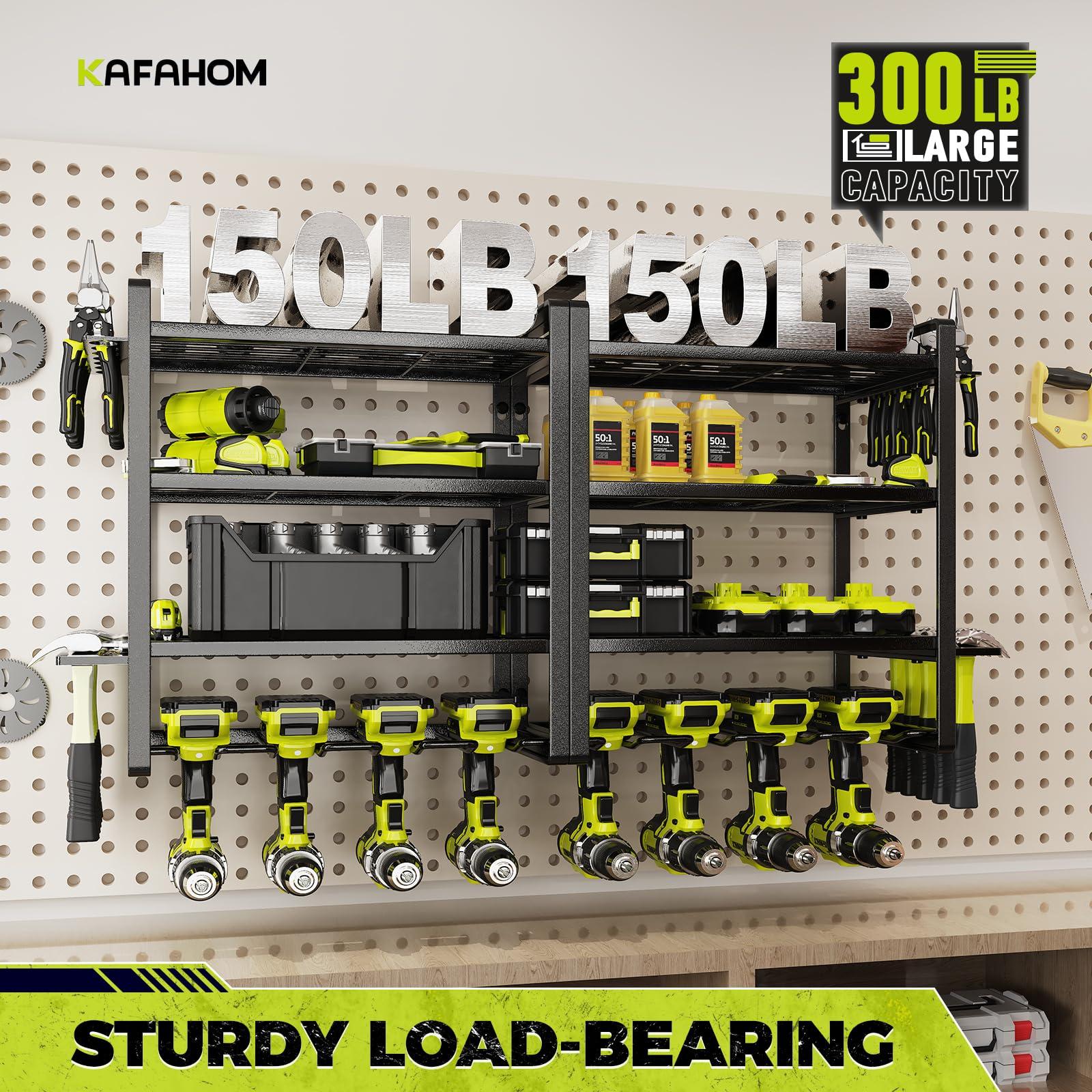 KAFAHOM Power Tool Organizer, 8 Drill Holder Wall Mount, 4 Layers Garage Tool Organizers and Storage Rack, Tool Shelf with Screwdriver/Plier/Hammer Holder - Image 4