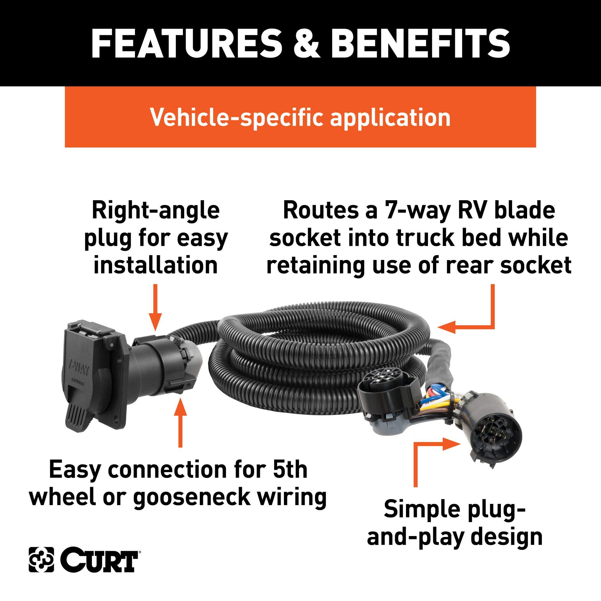 CURT 56070 7-Foot Vehicle-Side Truck Bed 7-Pin Trailer Wiring Harness Extension, Select Chevrolet, Dodge, Ford, GMC, Nissan, Ram, Toyota - Image 3