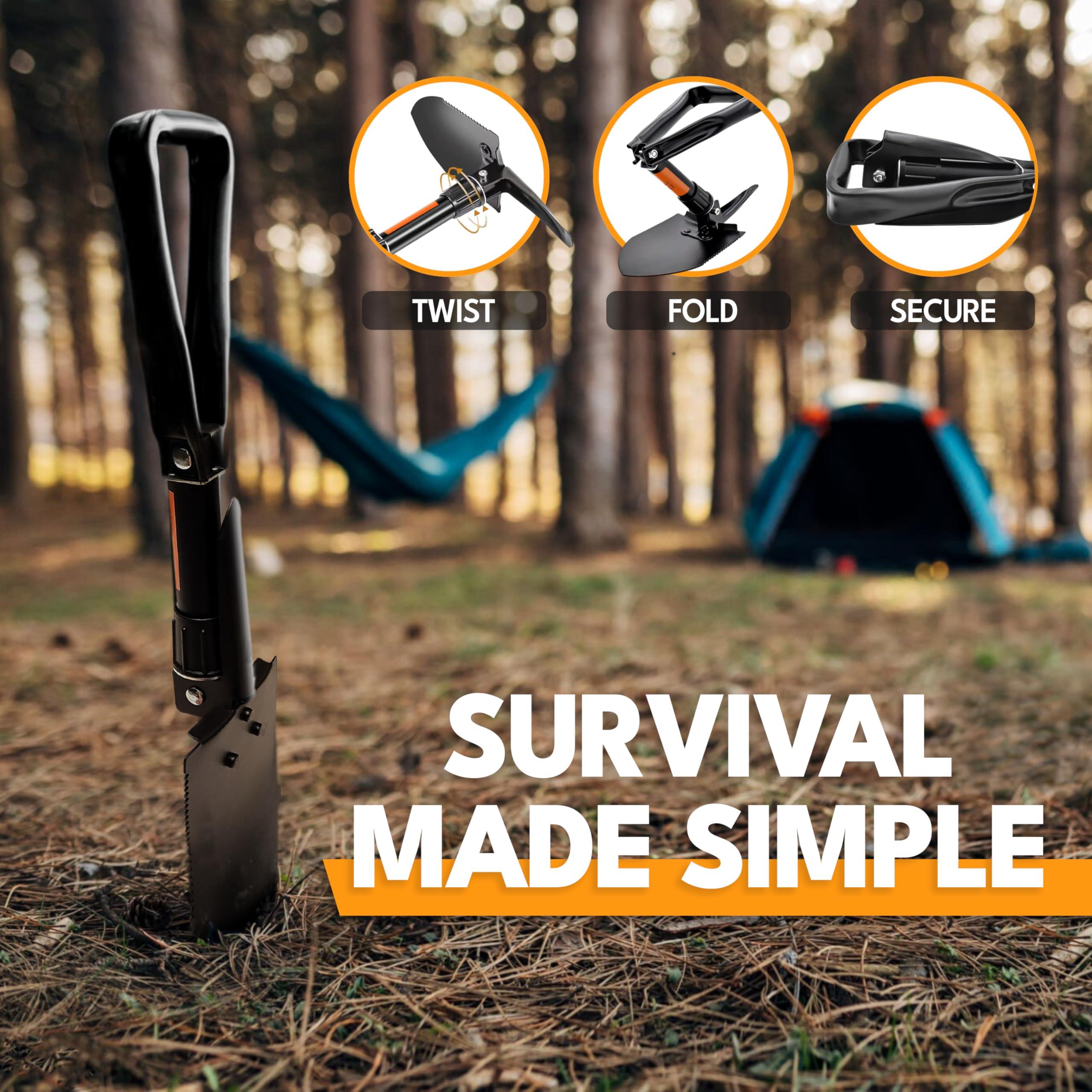 Folding Shovel, 18" Survival Shovel, Backpack Hiking Shovel, Military Grade Carbon Steel with Saw Edge, Collapsible with Carry Case - Image 6