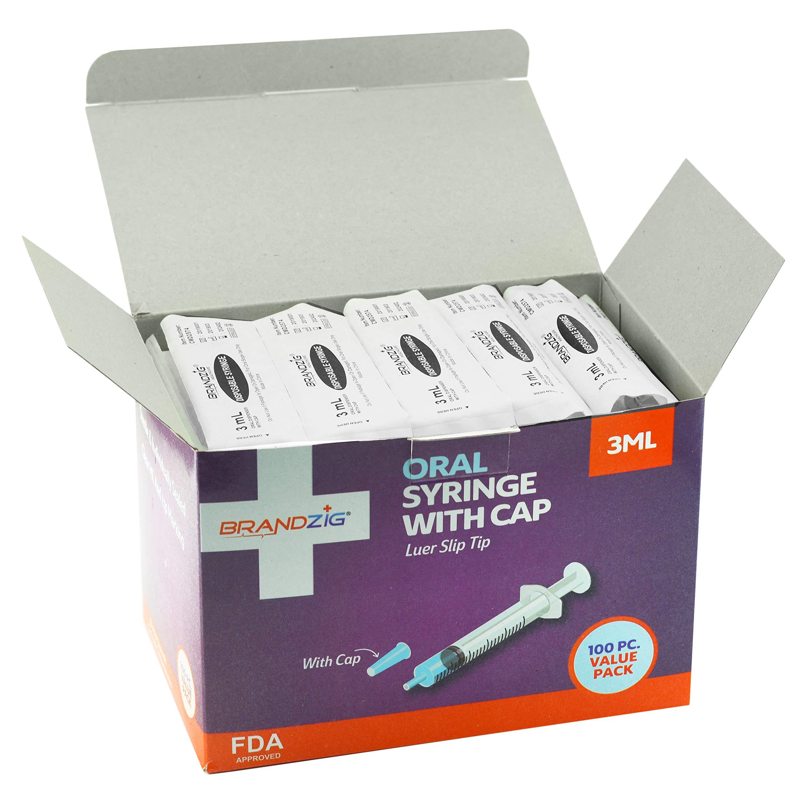 3ml Syringe With Cap (100 Pack) | Oral Dispenser Without Needle, Luer Slip Tip | Individually Wrapped Medicine Dropper For Infants & Pets - Image 5