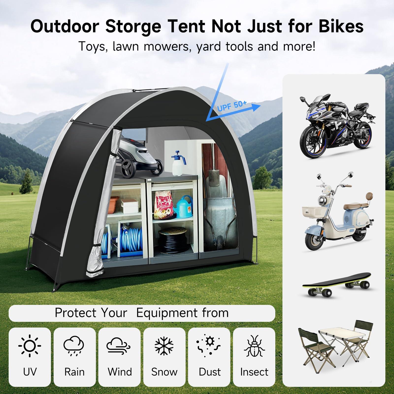 Bike Storage Tent Outdoor - Upgraded Portable Bicycle Storage Sheds with 210D Oxford Fabric PU5000 Waterproof for 2-3 Bikes, Bike Tent/Bike Shed/Bike Cover for Motorcycle, Garden Tools, etc - Image 4