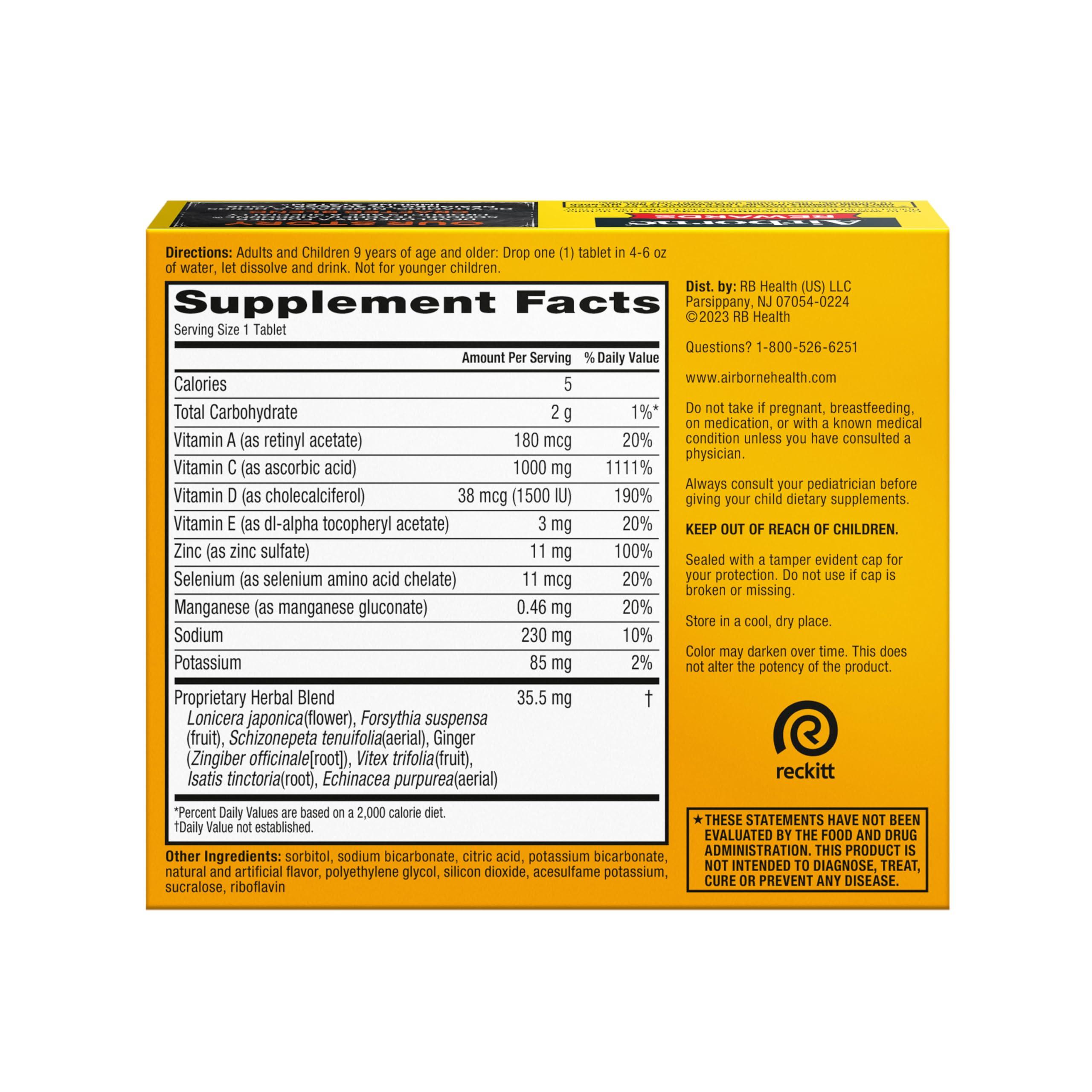 Airborne Vitamin C 1000mg (per Serving) - Zesty Effervescent Tablets, Gluten-Free Immune Support Supplement, Echinacea & Ginger, Orange, Citrus, 30 Count (Pack of 3) - Image 8