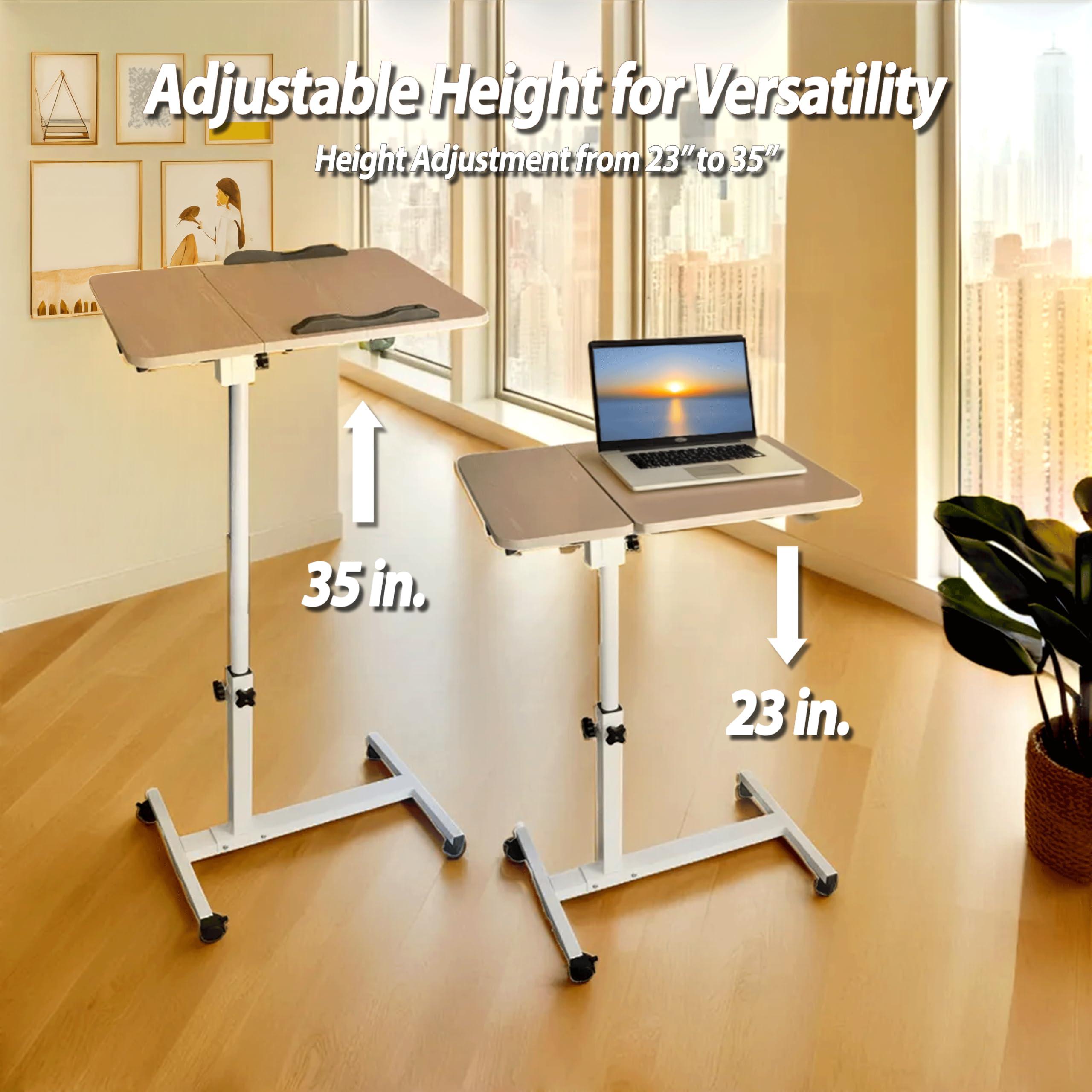 Adjustable Mobile Standing Desk - Height Adjusts from 23" to 35" with Lockable Wheels - Sleek Oak Finish - Standup Desk for Remote Work, Study & Relaxation - Rolling Design - Image 3