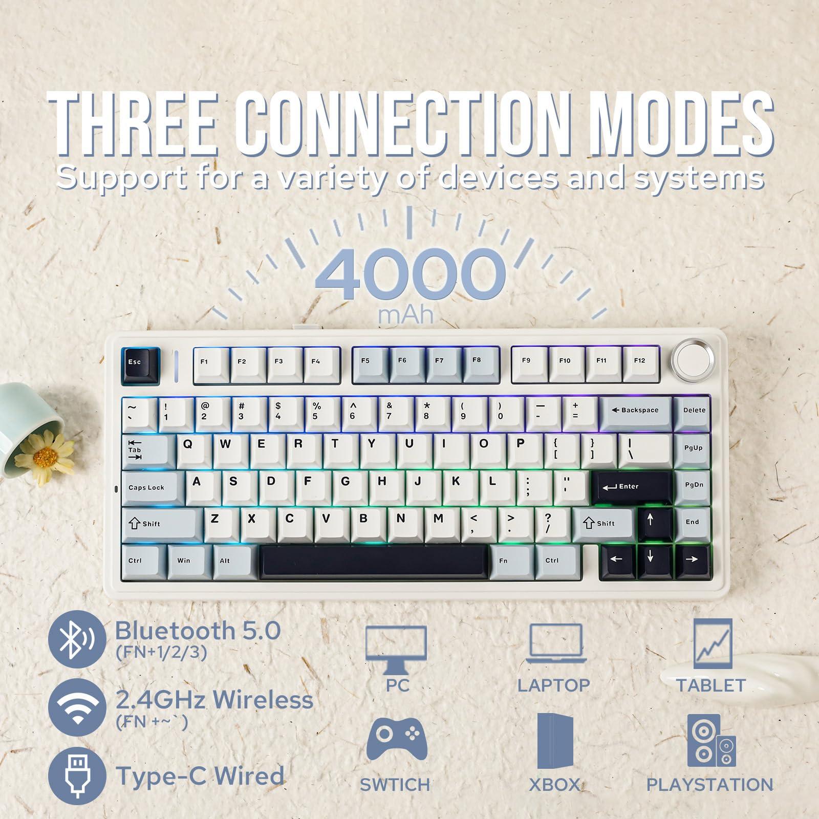 EPOMAKER x Aula F75 Gasket Mechanical Keyboard, 75% Wireless Hot Swappable Gaming Keyboard with Five-Layer Padding&Knob, Bluetooth/2.4GHz/USB-C, RGB (Light Blue, LEOBOG Reaper Switch) - Image 3