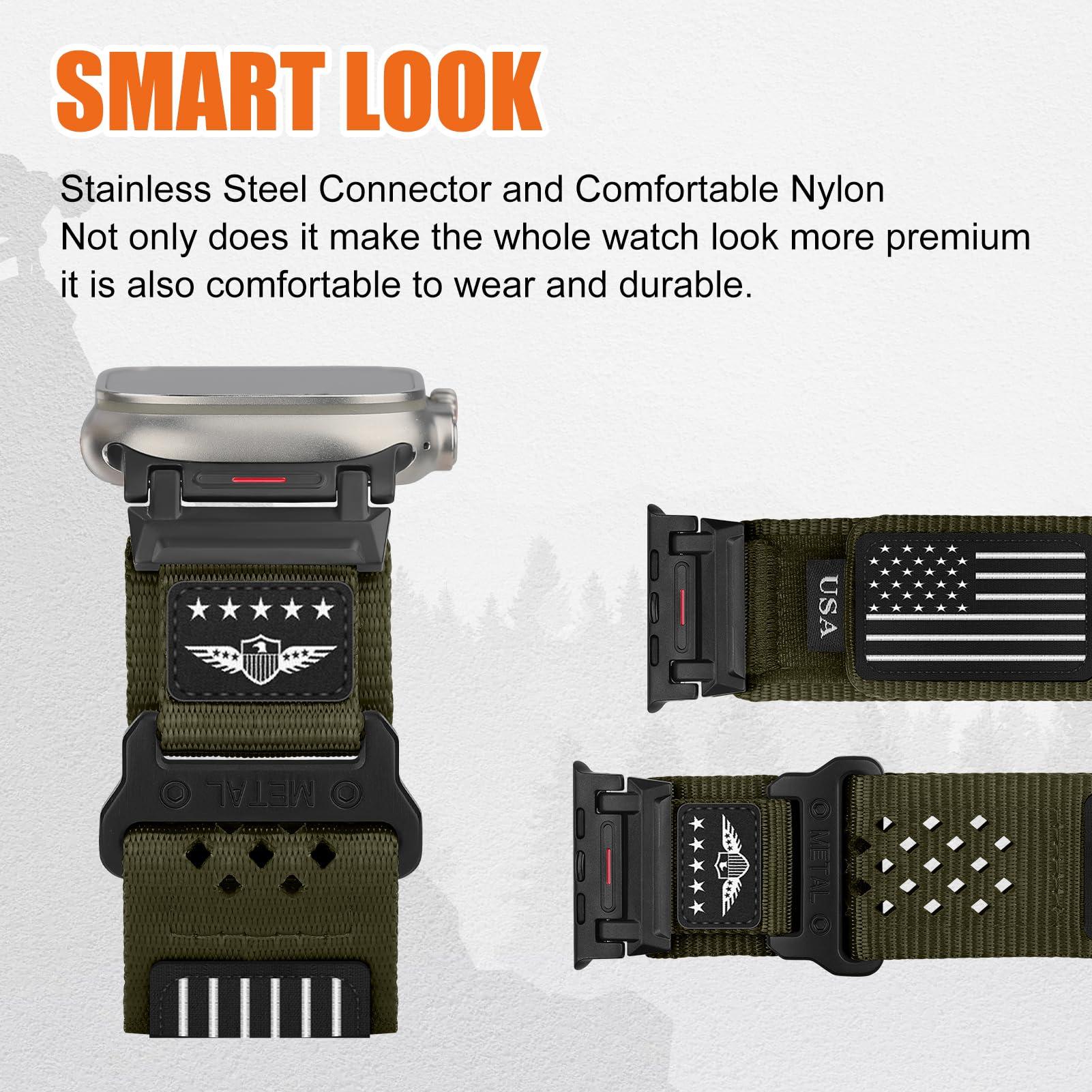 Rugged Nylon Band for Apple Watch Ultra 2 Bands for Men 49mm 46mm 45mm 44mm 42mm,Breathable Stars-Stripes Flag Wristband Workout Athletic Strap for iWatch Bands Ultra Series 10 9 8 7 6 5 4 3 SE/Ultra2 - Image 3