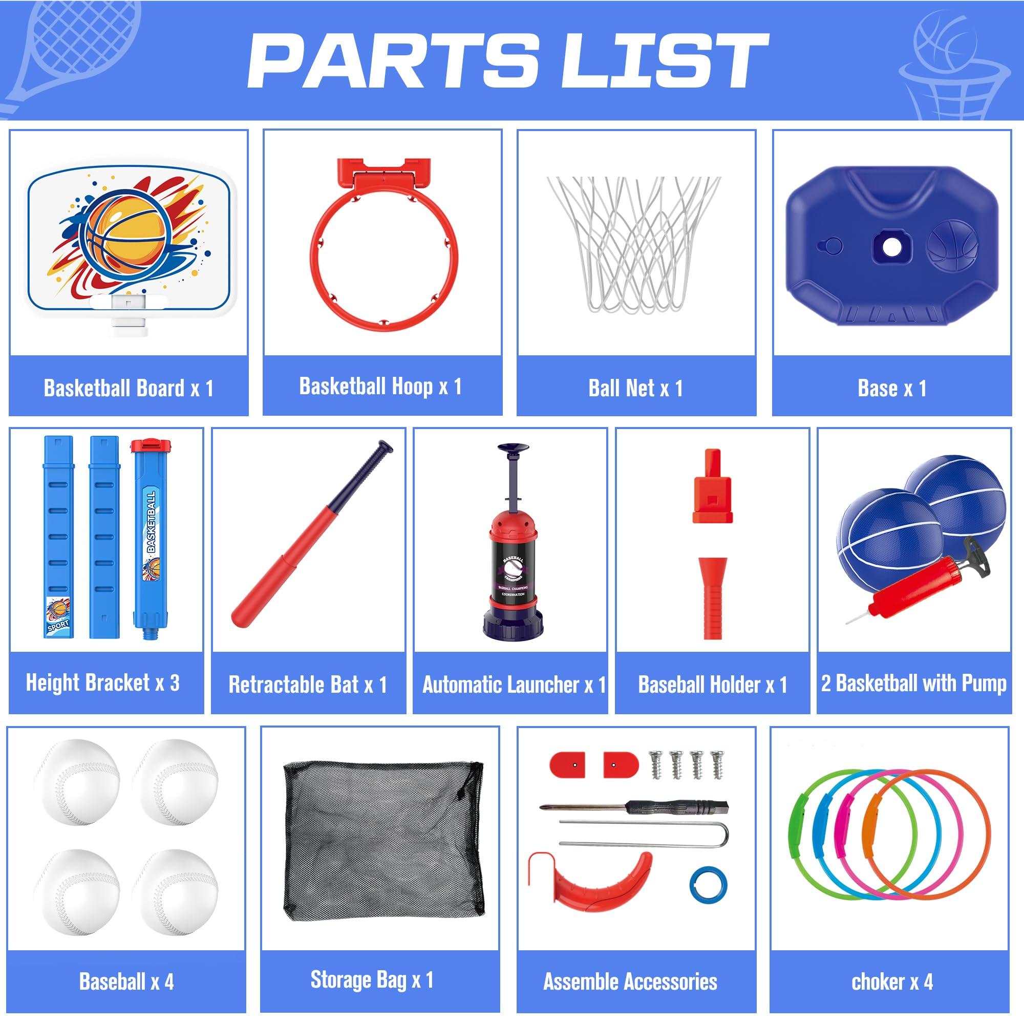 4 in 1 Kids Basketball Hoop and T Ball Set & Ring Toss Game Blue&Pink - Image 9