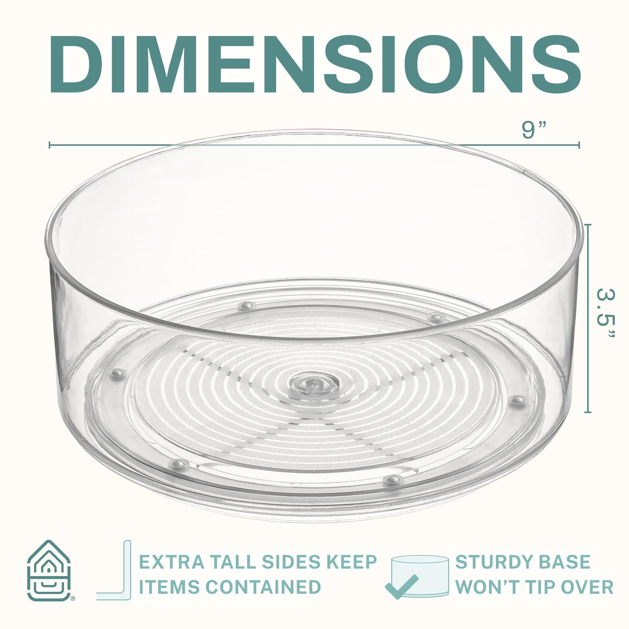 Home Intuition Round Plastic Clear Lazy Susan Turntable Food Storage Container for Kitchen (9" Round, 2 Pack) - Image 2