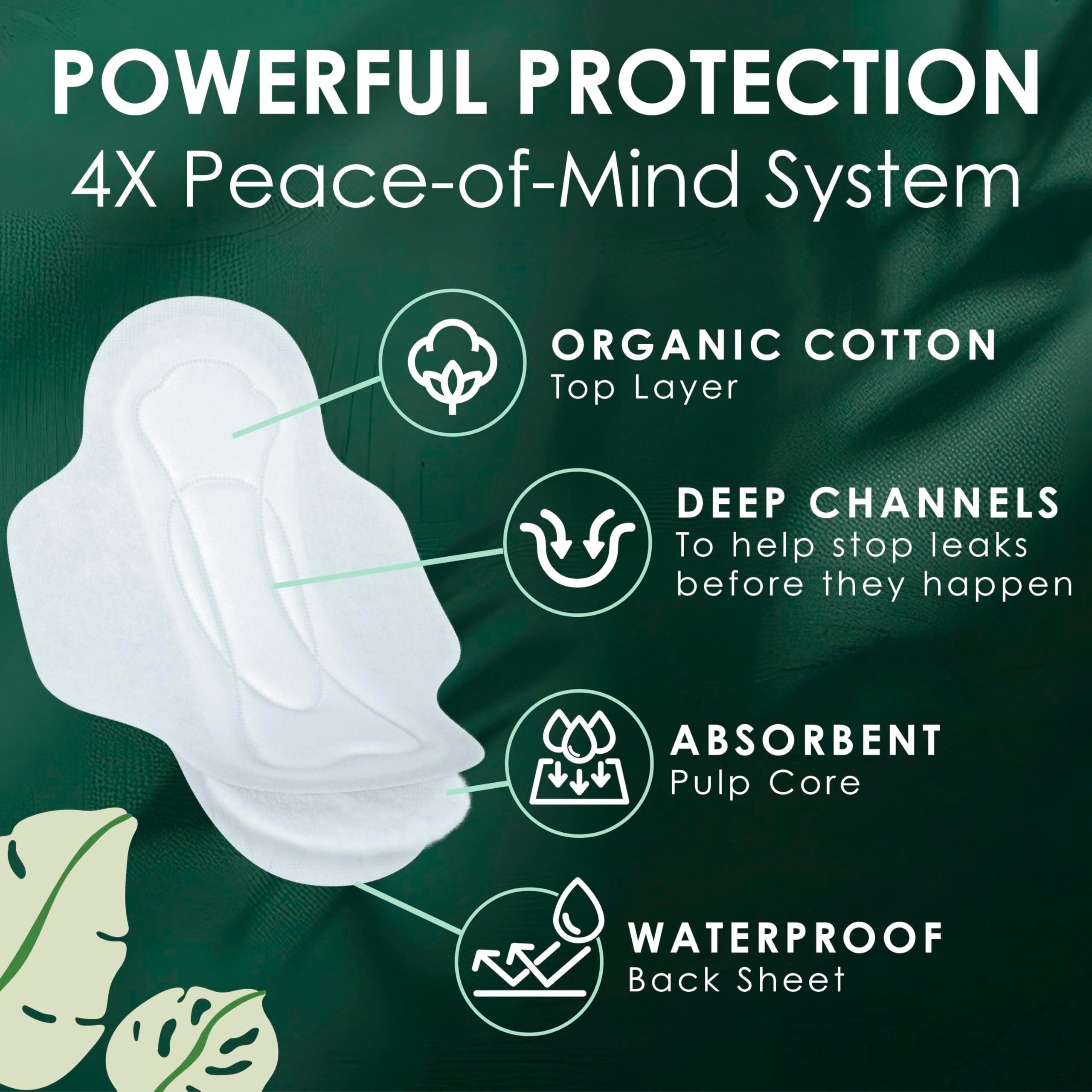 L. Ultra Thin Pads for Women, Overnight Absorbency, Organic Cotton Top Layer, Unscented Pads with Wings, 96 CT - Image 3