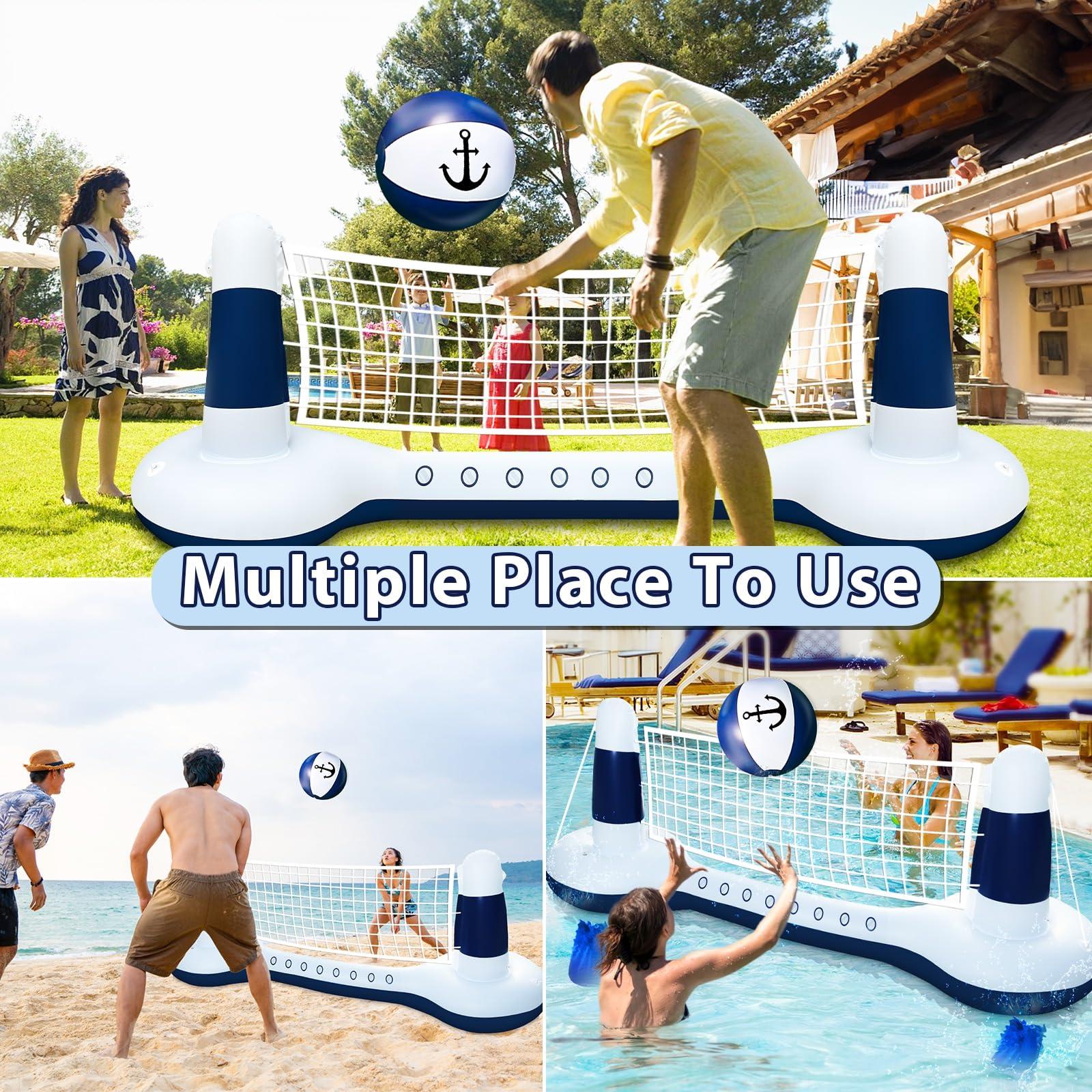 Large Inflatable Pool Games Volleyball Net Pool Float Set with 9" Anchor Ball, 2 Weight Bags & Yacht Design – Floating Swimming Game Toy for Adults & Kids, Perfect for Summer Water Sport Pool Party - Image 6