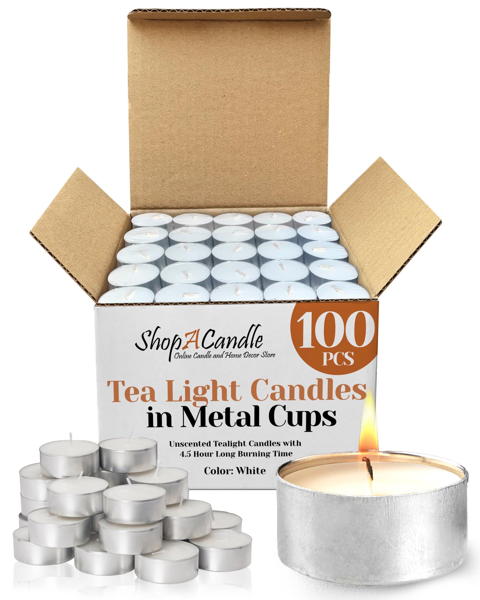 100 Pack Tealight Candles in Metal Cups - Clean, White Unscented with 4.5 Hour Long Burning Time - Votive Candles Bulk for Romantic Dinner, Weddings, Spa & Hotels by PARNOO