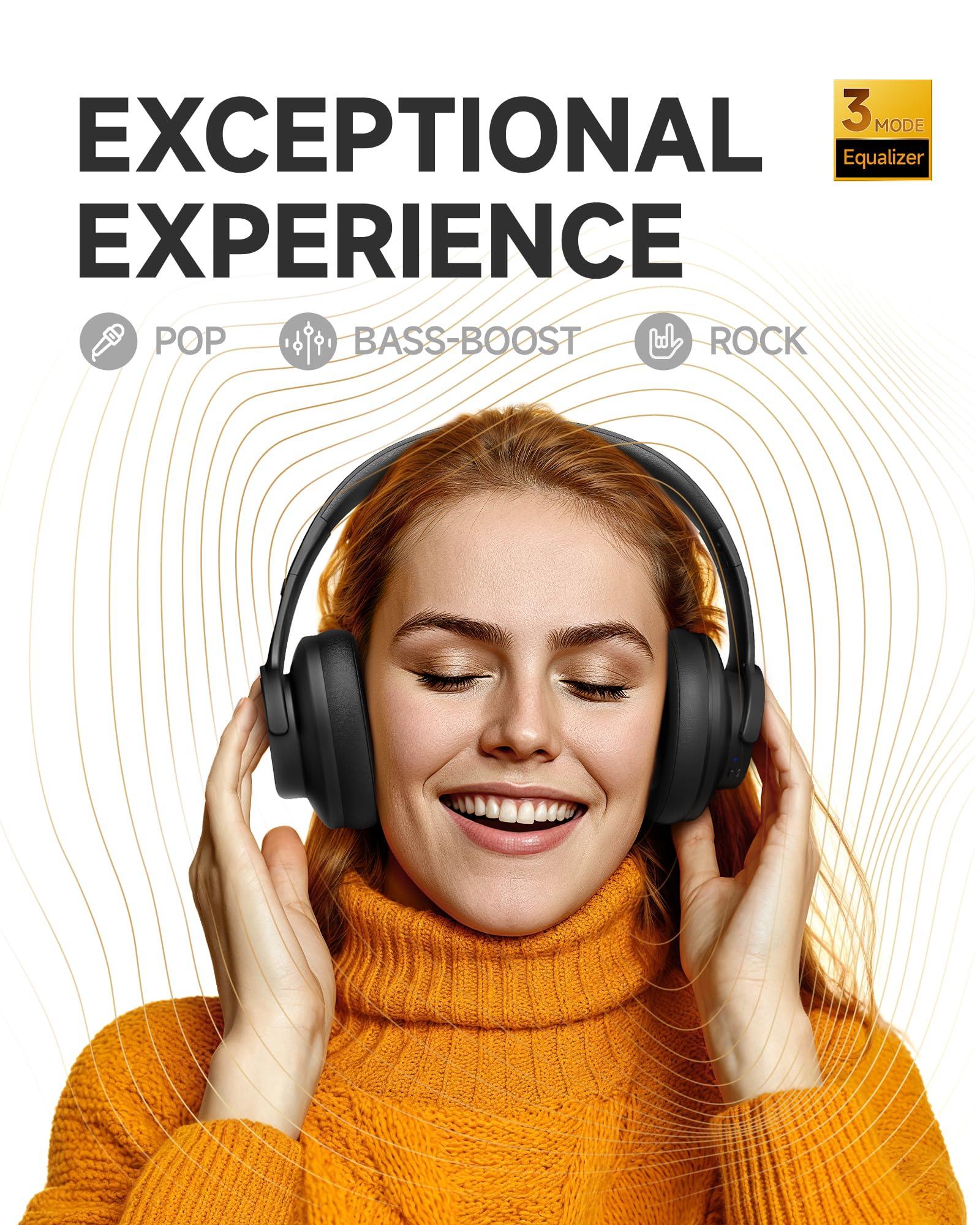 Picun Upgraded Bluetooth Headphones, 120 Hours Playtime, 3 EQ Modes, Deep Bass Wireless Headphones with Microphone, Comfortable and Lightweight Over Ear Headphones for Home, Travel/Office Black - Image 2