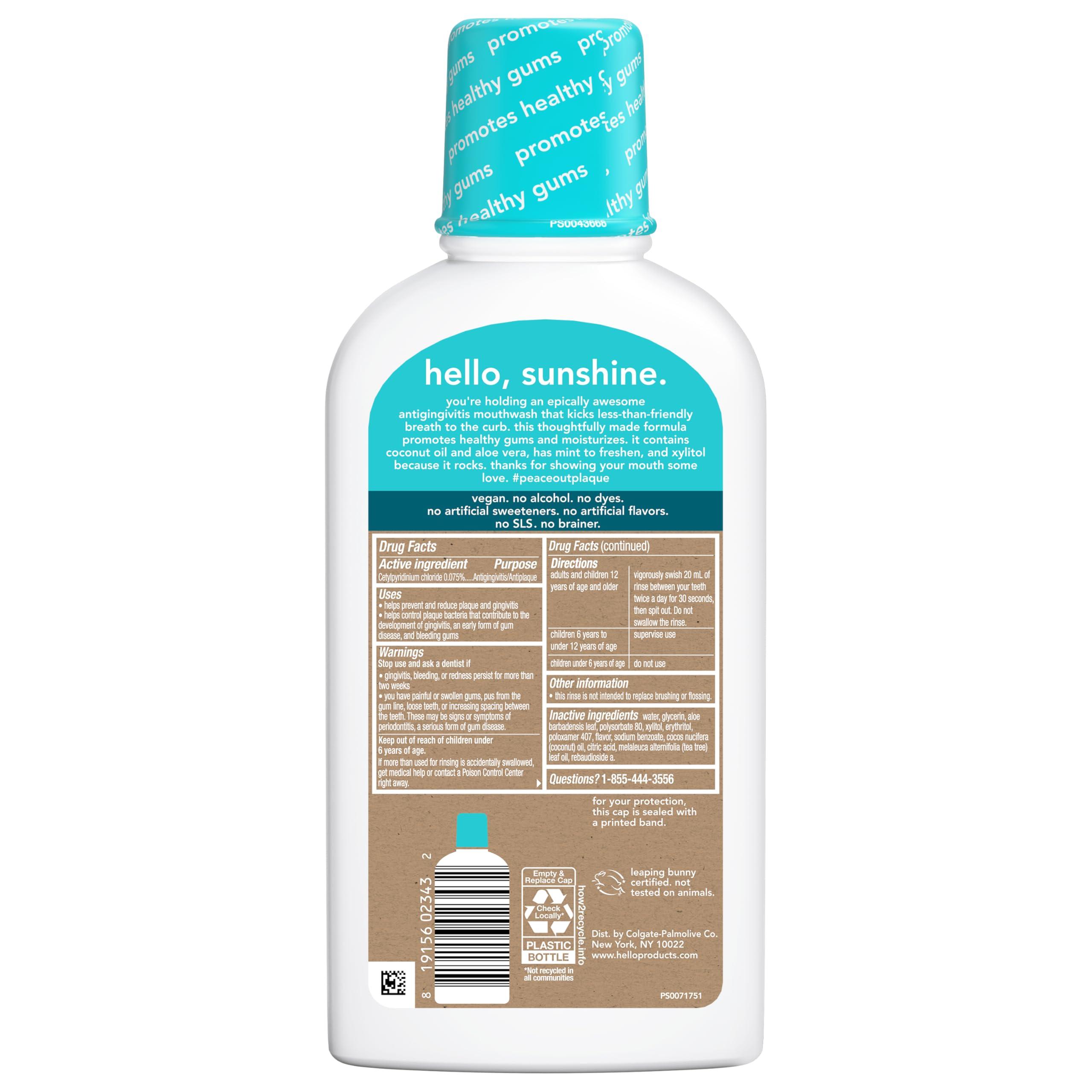 Hello Peace Out Plaque, Antigingivitis Alcohol Free Mouthwash, Natural Mint with Aloe Vera and Coconut Oil, Fluoride Free, Vegan, SLS Free and Gluten Free, 16 Ounce (Pack of 3) - Image 8