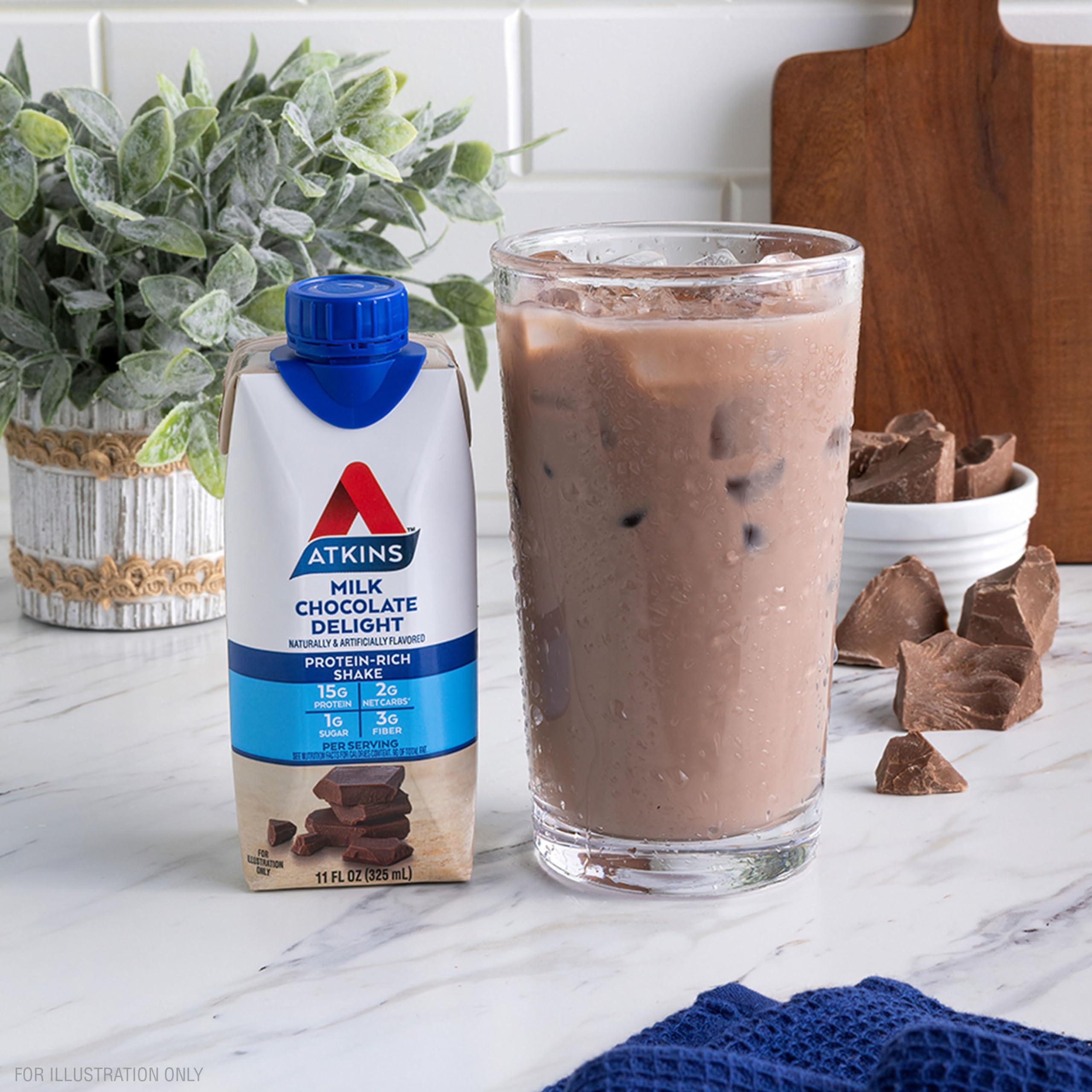 Atkins Milk Chocolate Delight High Protein Shake, 15g Protein, Low Glycemic , 2g Net Carb, 1g Sugar, Keto Friendly , Chocolate Flavored Protein Shakes, 12 Count - Image 4