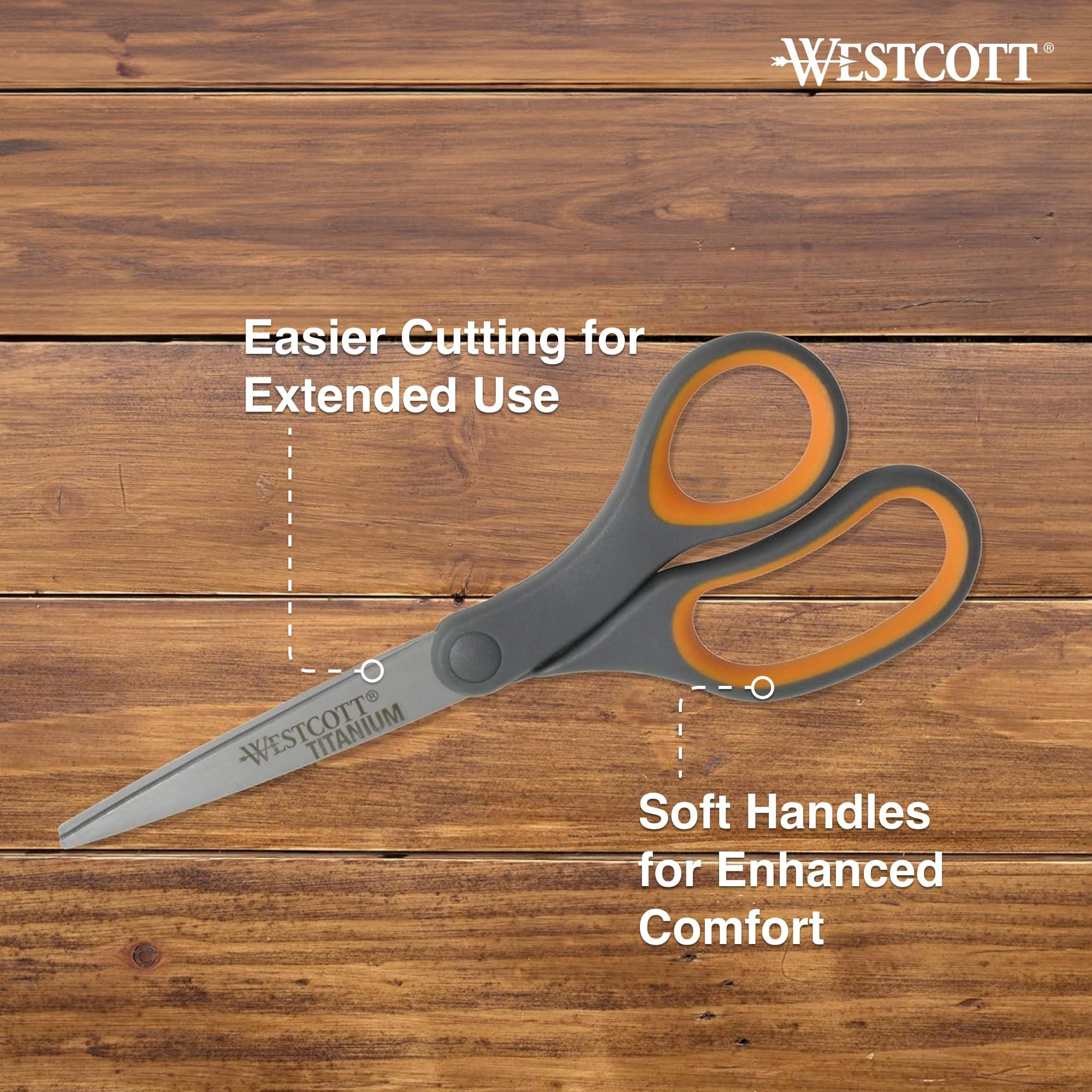 Westcott Titanium Bonded Scissors, Soft Handle, 8", Straight, Gray/Yellow, 6-Pack - Image 3