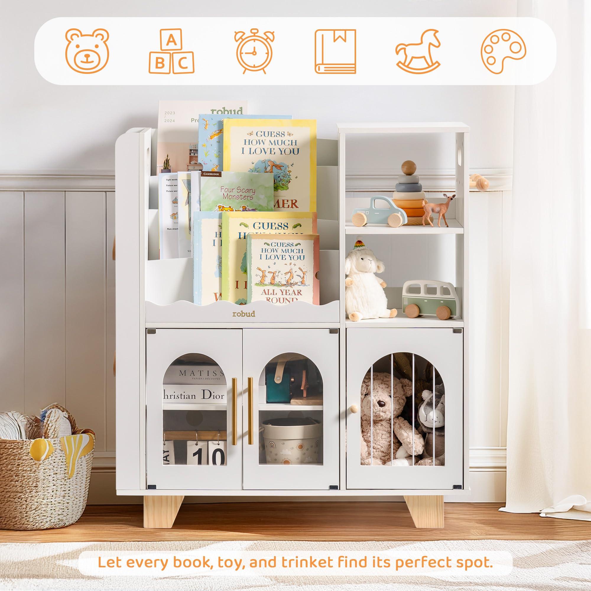 ROBUD Toy Storage Organizer, All-in-One Toy Organizers and Storage, Kids Wooden Bookshelf with 6 Storage compartments, Toy Chest Shelf Organizer for Playroom Bedroom, White - Image 8