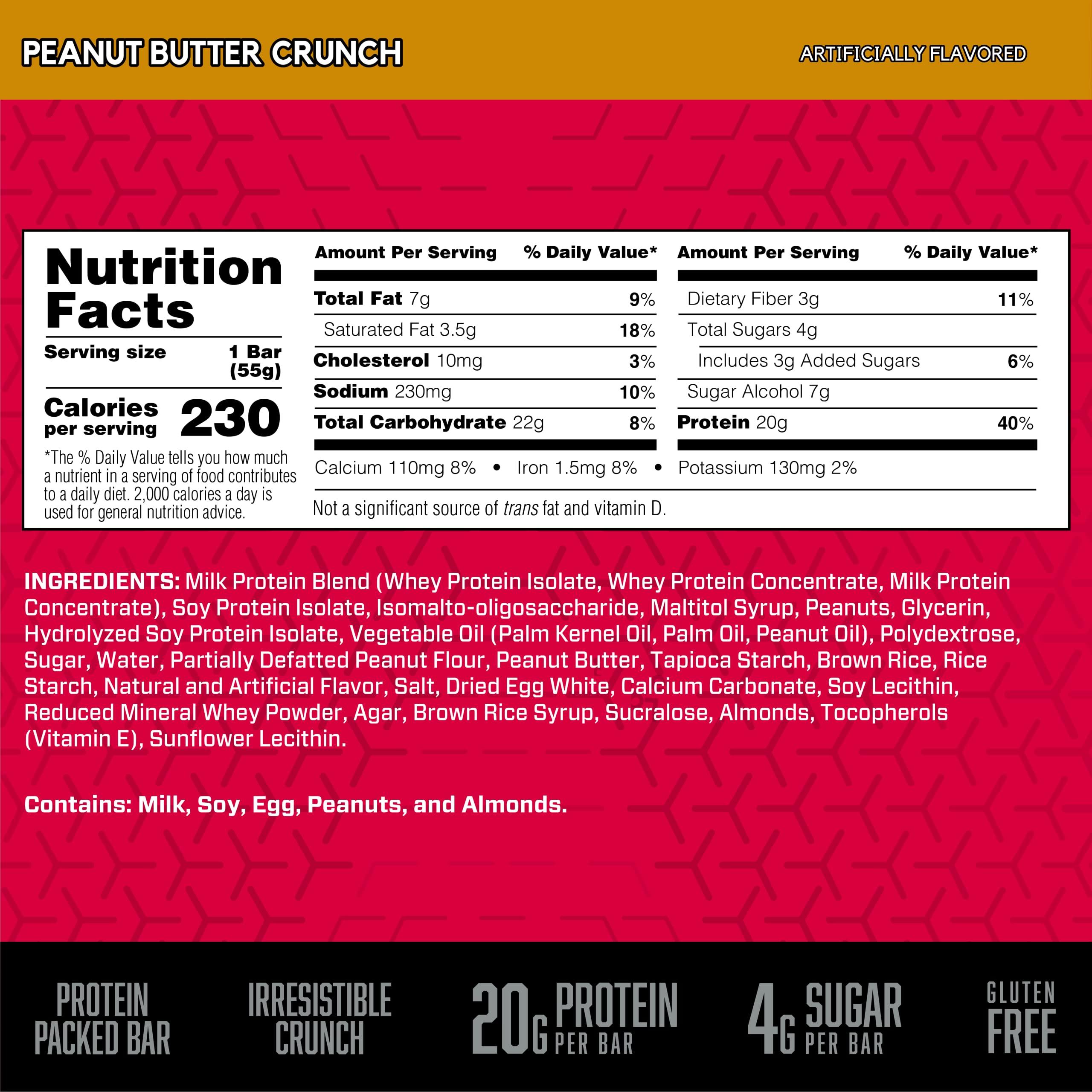 BSN Protein Crisp Bar, Protein Snack Bars, Crunch Bars with Whey Protein and Fiber, Gluten Free, Peanut Butter Crunch, 12 Count (Packaging May Vary) - Image 3