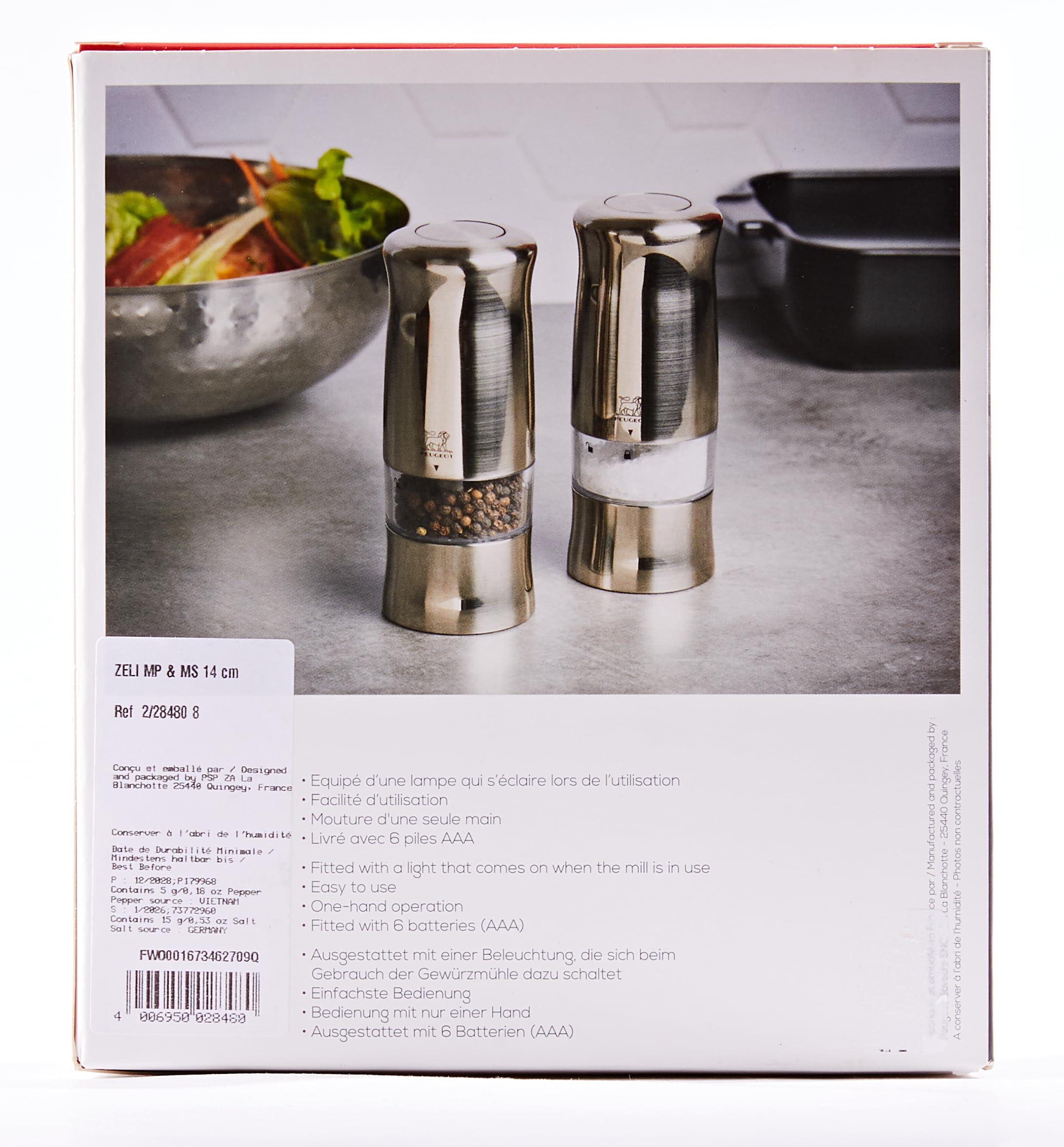 Peugeot - Zeli Electric Salt and Pepper Mill Set - Adjustable Grinder, Battery Powered - with Light, ABS With Brushed Metal Look, 5.5 inches - Image 5