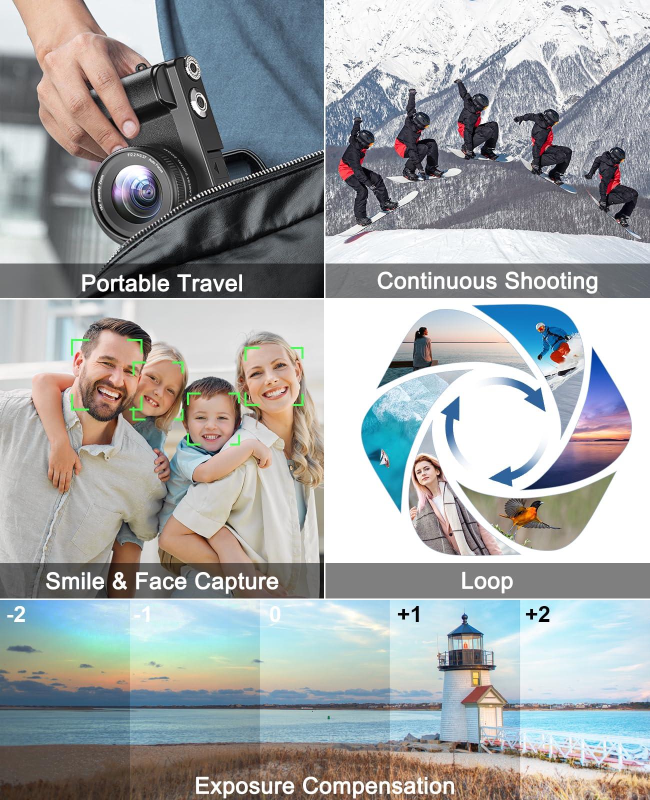 4K Digital Camera for Photography and Video, Autofocus Anti-Shake 48MP Vlogging Camera for YouTube, 3'' 180°Flip Screen Camera with Flash 16X Zoom, Digital Camera with 32GB Card Battery Charger Black - Image 6