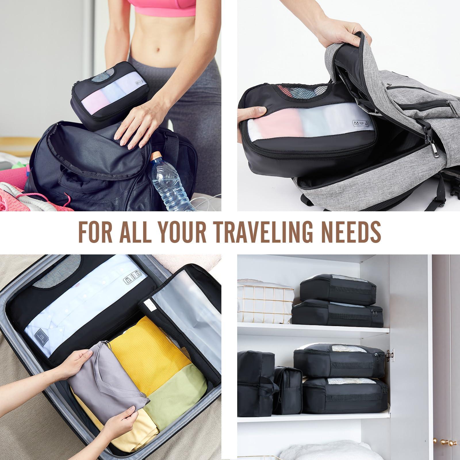 Veken 8 Set Packing Cubes for Travel Essentials, Suitcase Organizer Bags Set for Luggage, Road Trip Travel Accessories in 4 Sizes (Extra Large, Large, Medium, Small), Black - Image 7