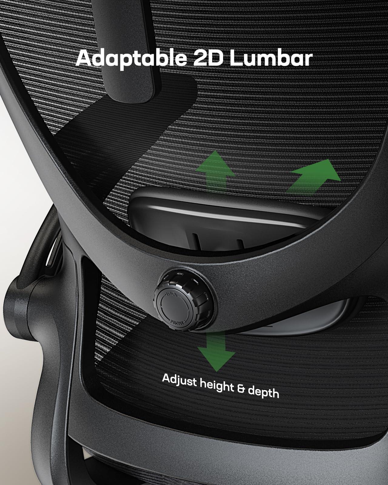 Marsail Ergonomic Office Chair: Office Computer Desk Chair with High Back Mesh and Adjustable Lumbar Support Rolling Work Swivel Task Chairs with Wheel 3D Armrests and Headrest - Image 4