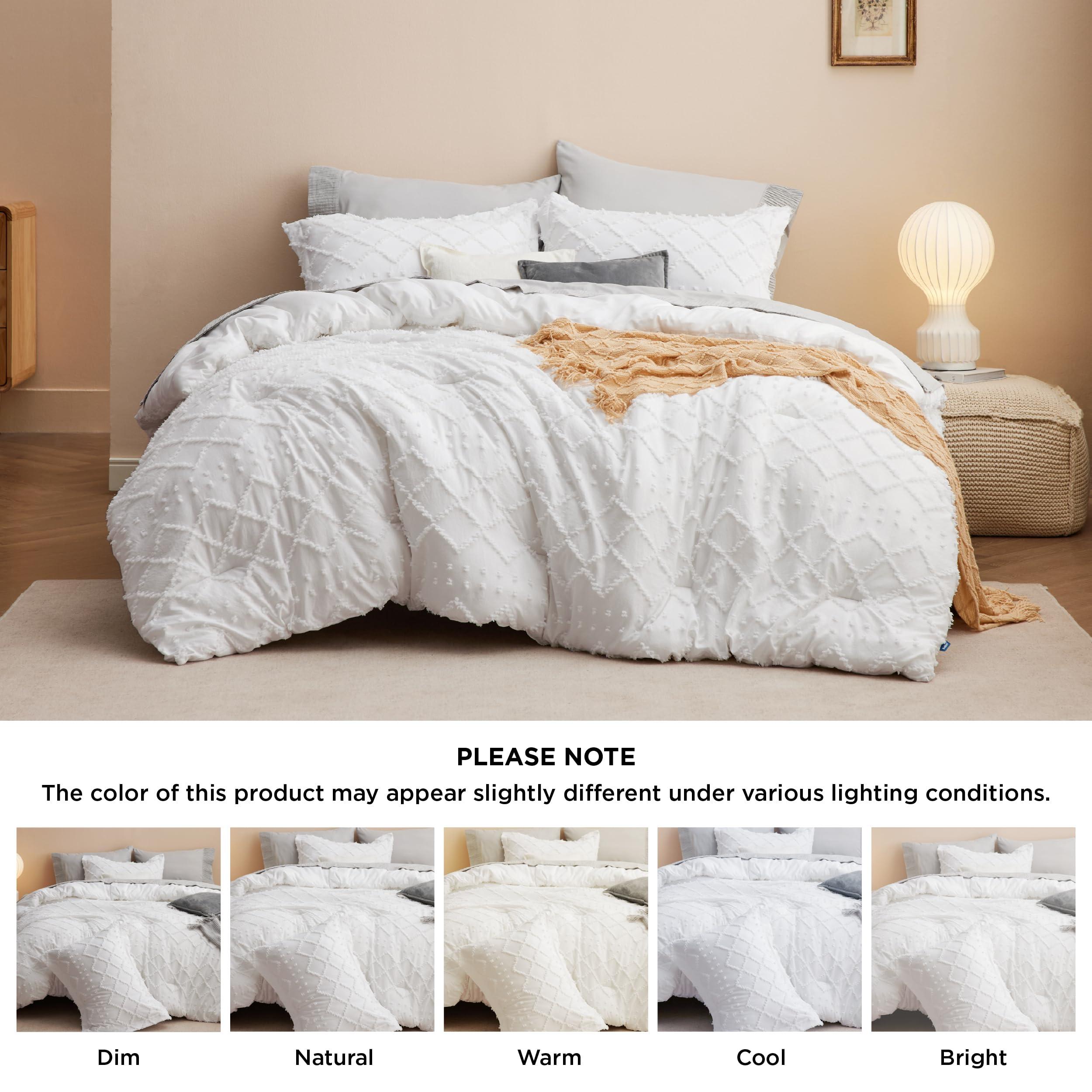 Bedsure Queen Comforter Set - White Comforter, Boho Tufted Shabby Chic Bedding Comforter Set, 3 Pieces Vintage Farmhouse Bed Set for All Seasons, Fluffy Soft Bedding Set with 2 Pillow Shams - Image 8