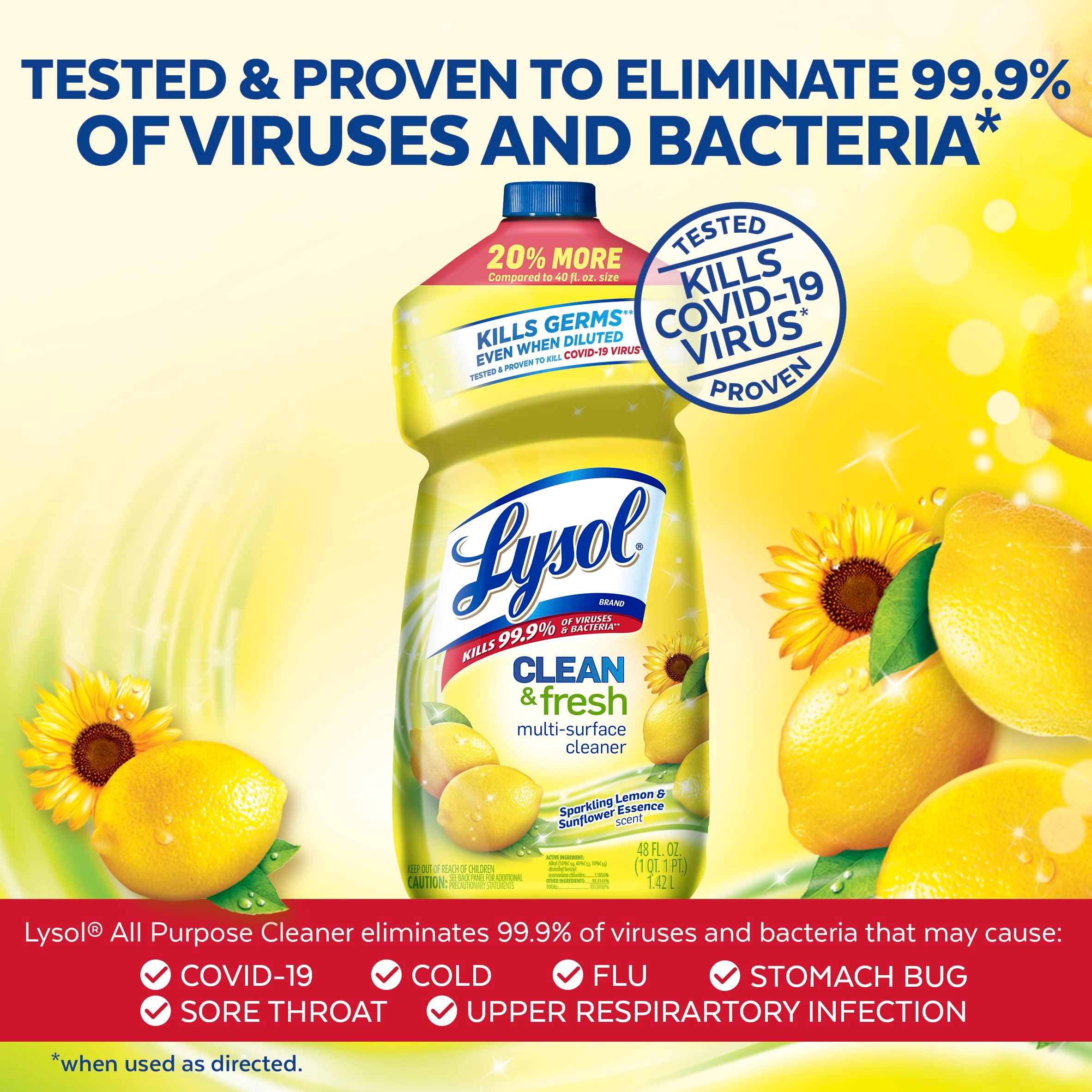 Lysol Multi-Surface Cleaner, Sanitizing and Disinfecting Pour, to Clean and Deodorize, Sparkling Lemon & Sunflower Essence, 48oz - Image 3