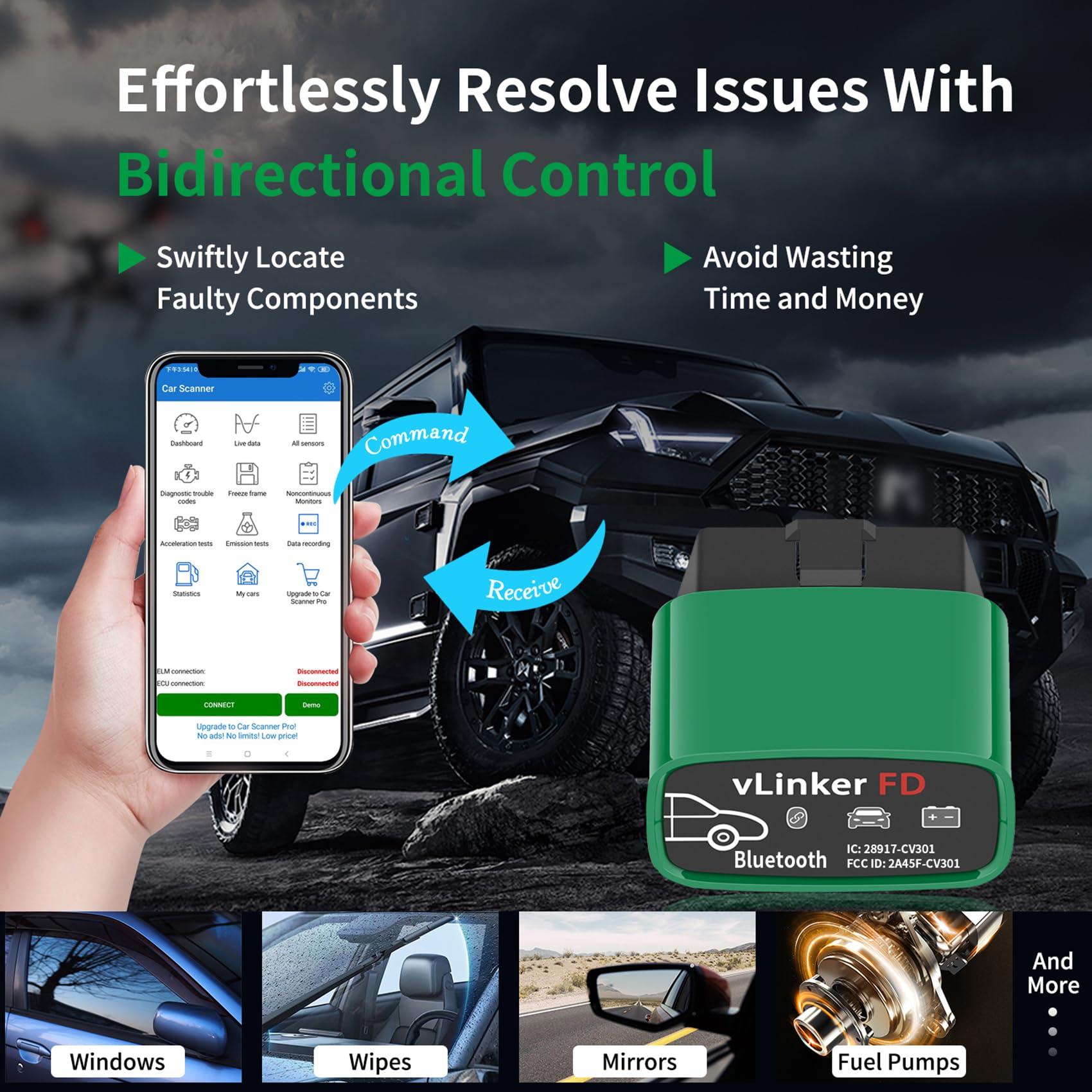 V-gate vLinker FD Bluetooth OBD2 Scanner Diagnostic Tool, Car Code Readers & Scan Tools for Android & Windows (Not iOS), Wireless OBD2 Adapter Auto All System Diagnostic to Check Engine Light - Image 4