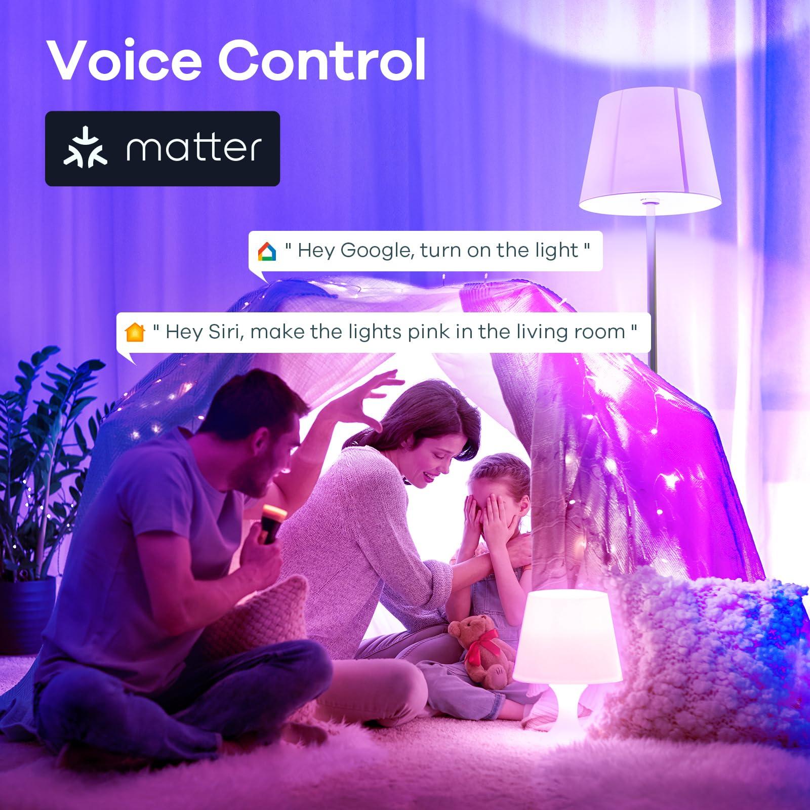Linkind Matter Smart Light Bulb, WiFi Smart Bulbs, Work with Apple Home, Siri, Alexa, Google, SmartThings, RGTBW Color Changing Bulbs Mood Lighting, Music Sync, A19 E26 60W, 2.4Ghz WiFi 6 Pack - Image 2