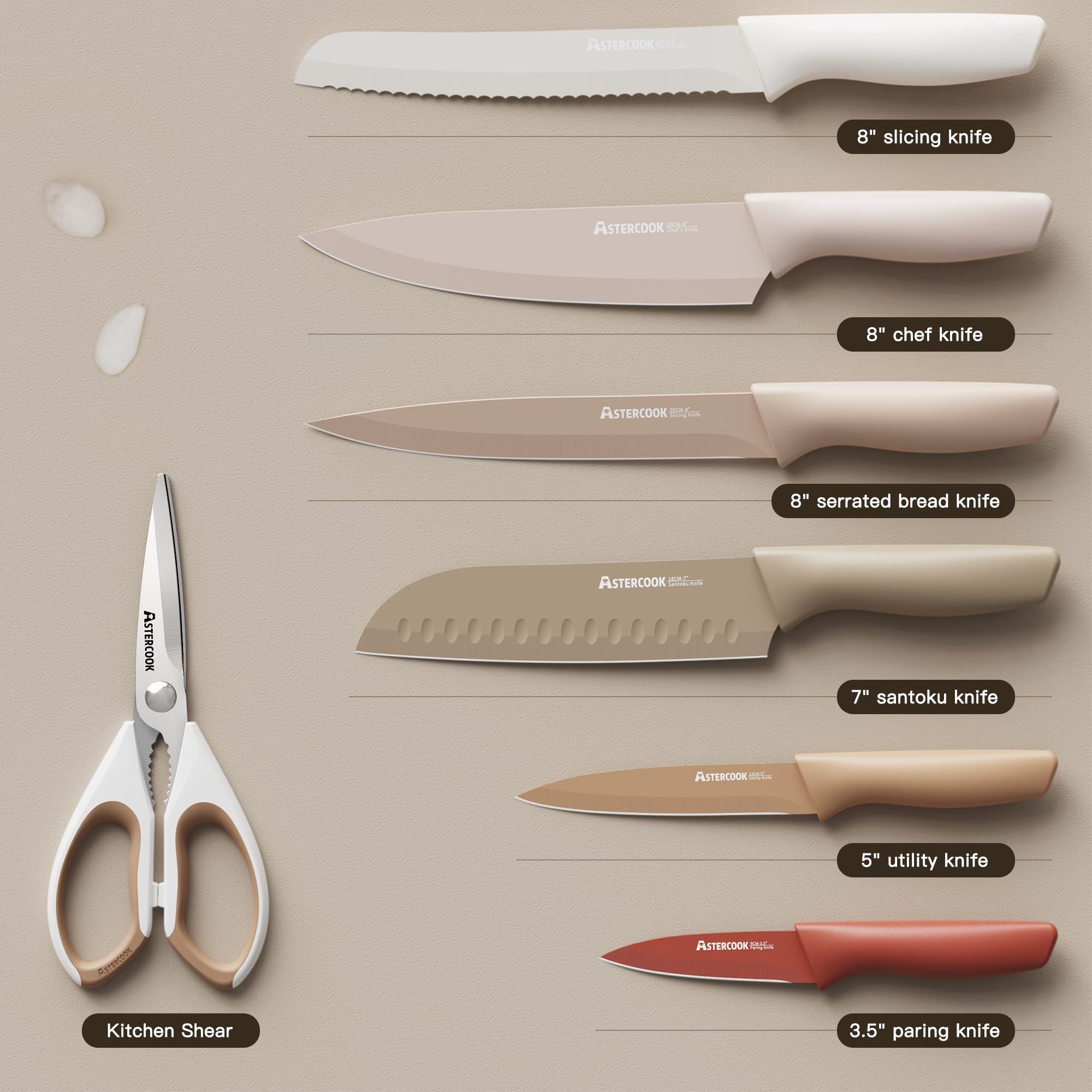 Astercook Knife Set, 13 Pieces Kitchen Knives Set with Healthy Anti-Rust Coating, Dishwasher Safe, Stainless Steel Chef Knife Sets with 6 Blade Guards, Perfect Holiday Gifts for Kitchen - Image 5
